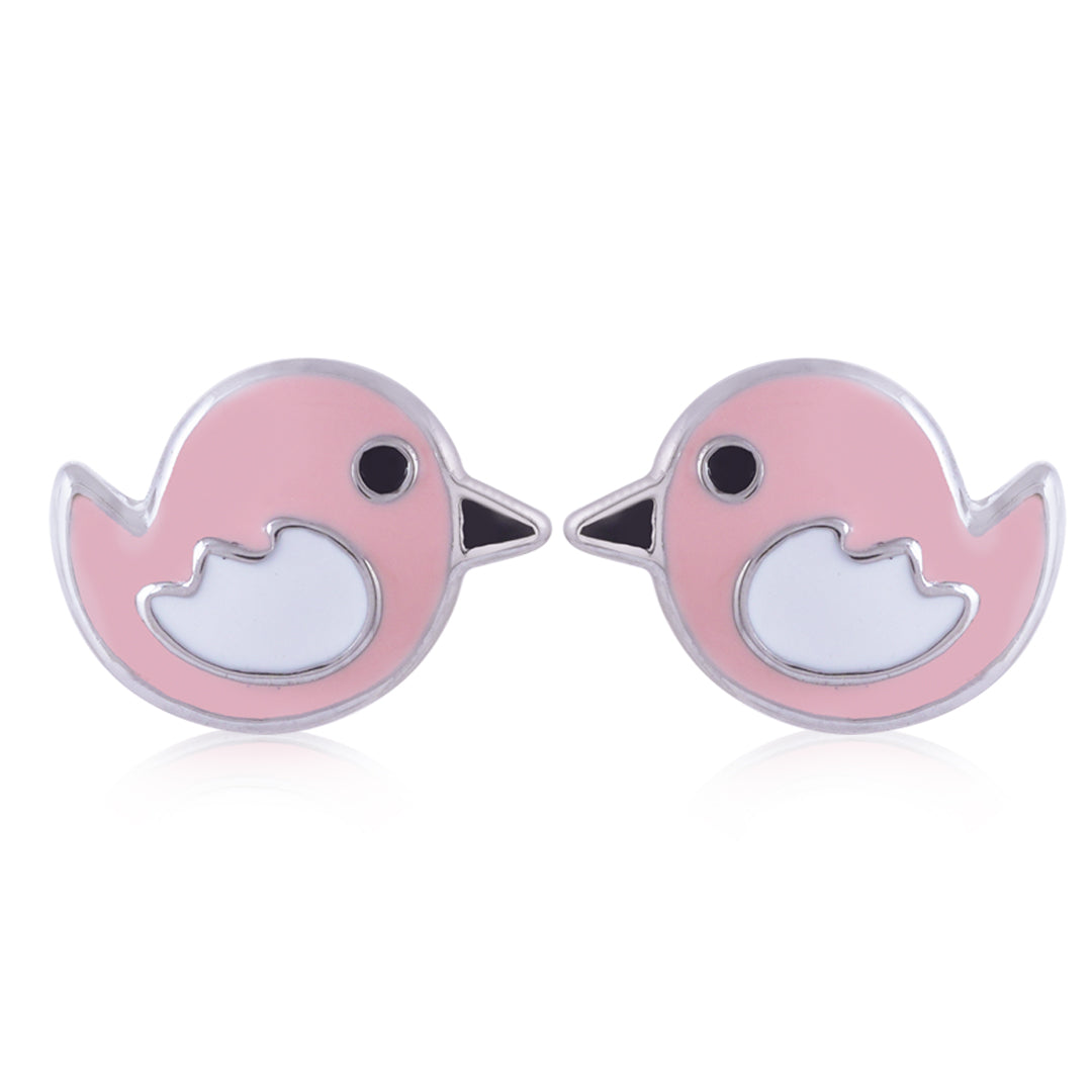 925 Sterling Silver Rhodium Plated Little Bird stud For Kids