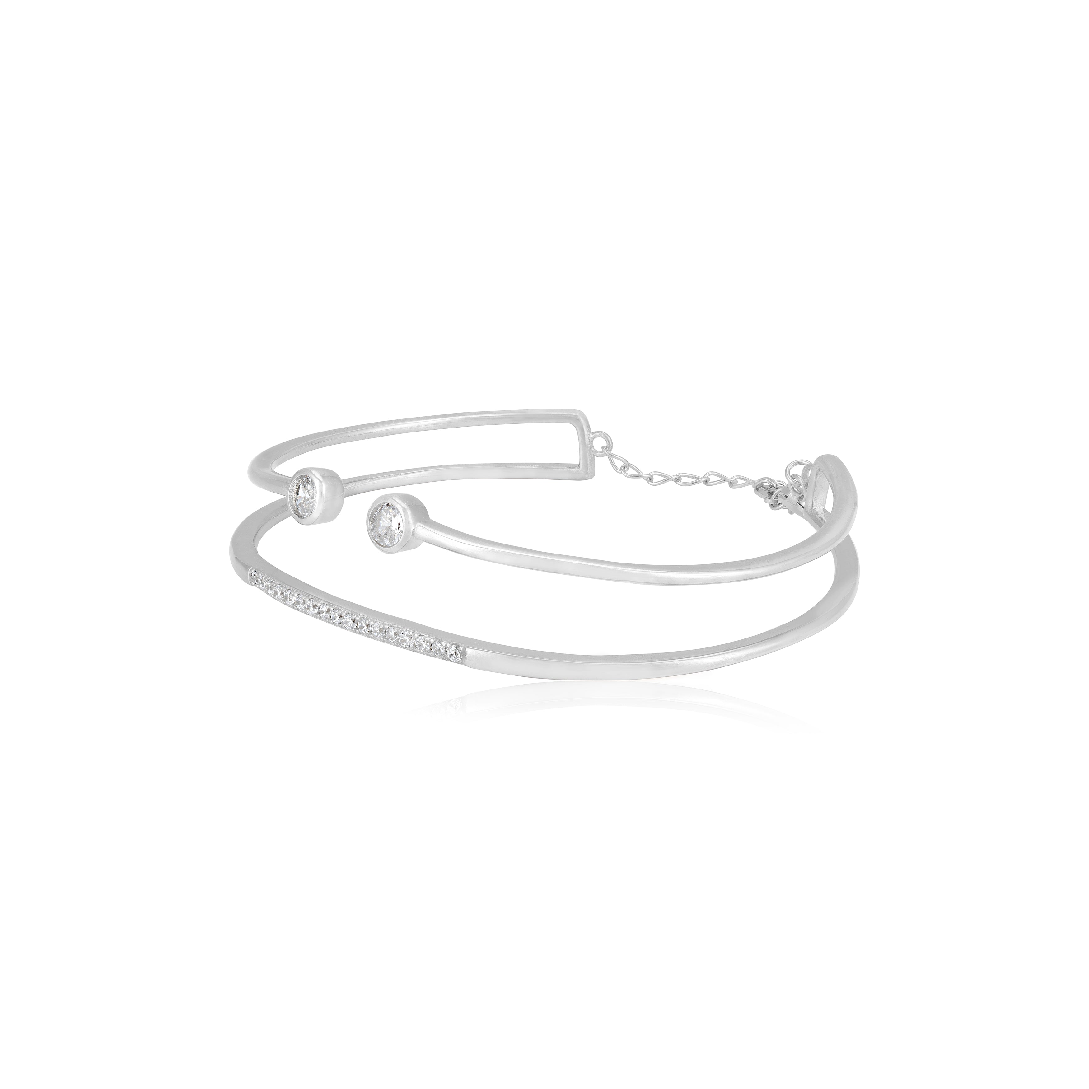 Sterling Silver Rhodium Plated Modern Cuff Lock Chain Bracelet For Women