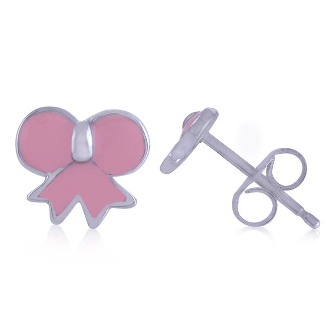 925 Sterling Silver Rhodium Plated Rosie Bow Stud For Kids