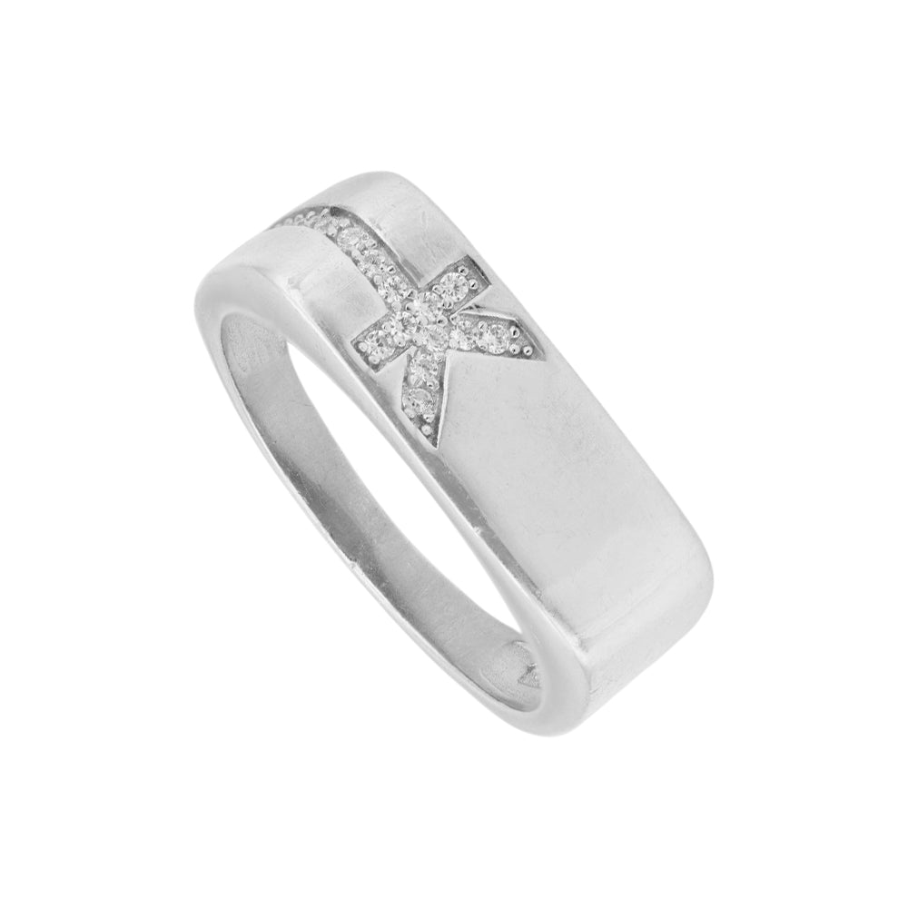 925 Sterling Silver Rhodium Plated Round Cut K Ring for Men