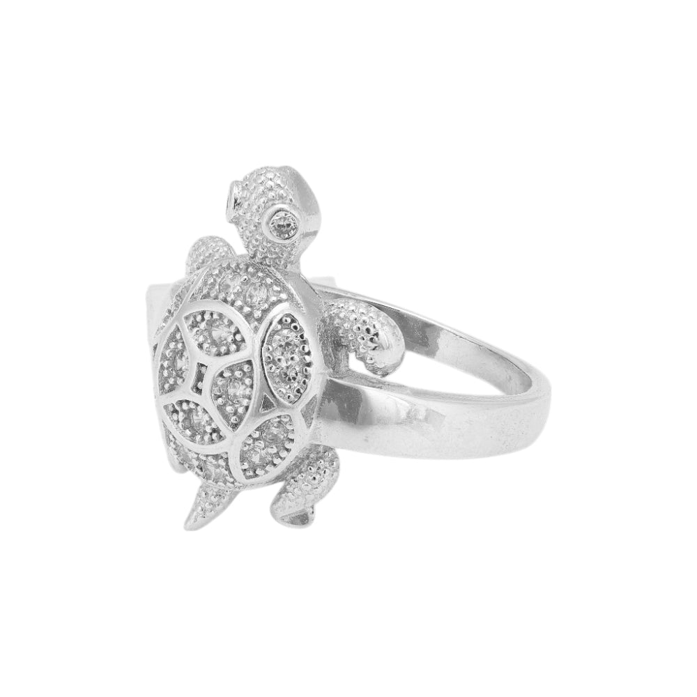 925 Sterling Silver Rhodium Plated Stoned Tortoise Rings for Women and Men