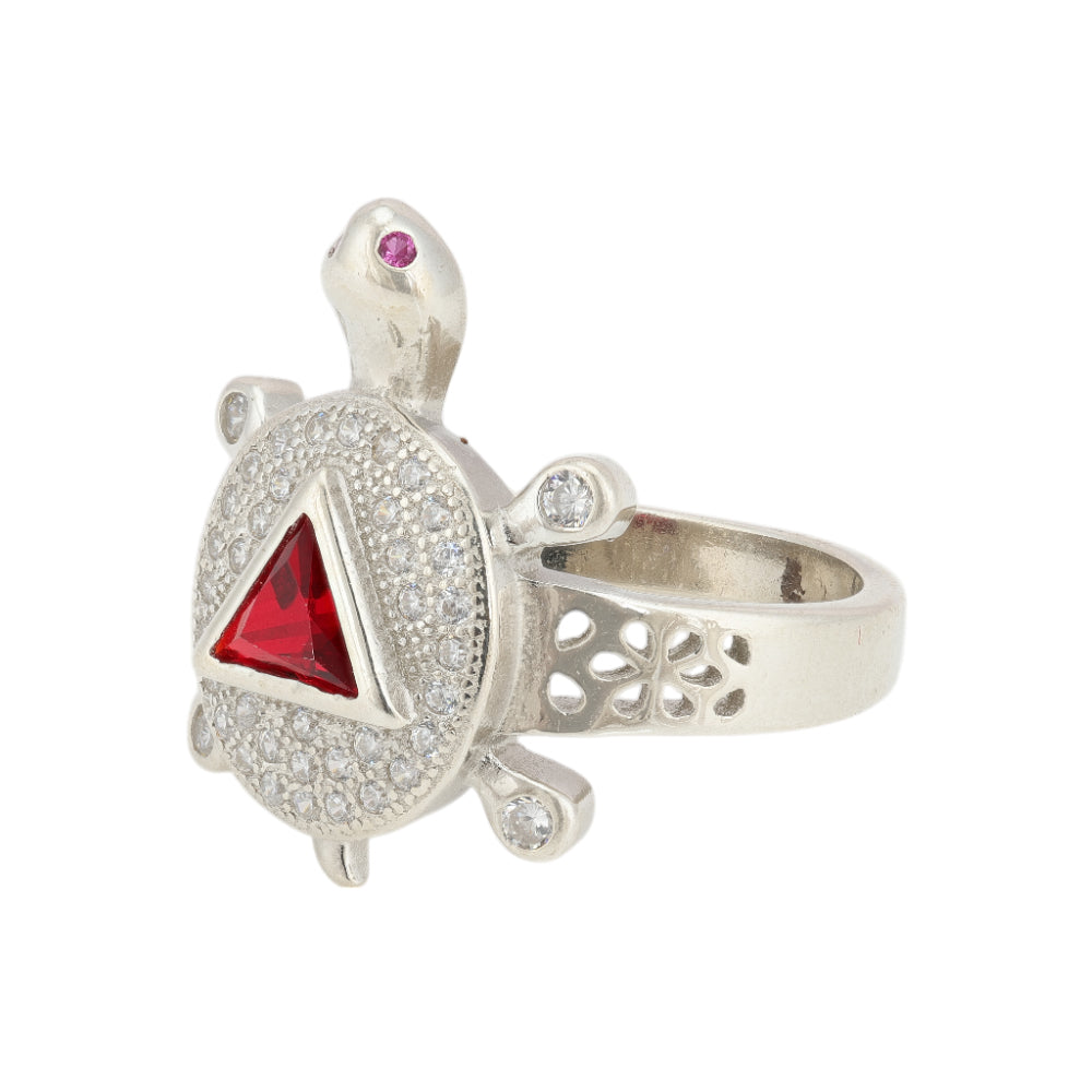 925 Sterling Silver Rhodium Plated Triangle Red Tortoise Rings for Women