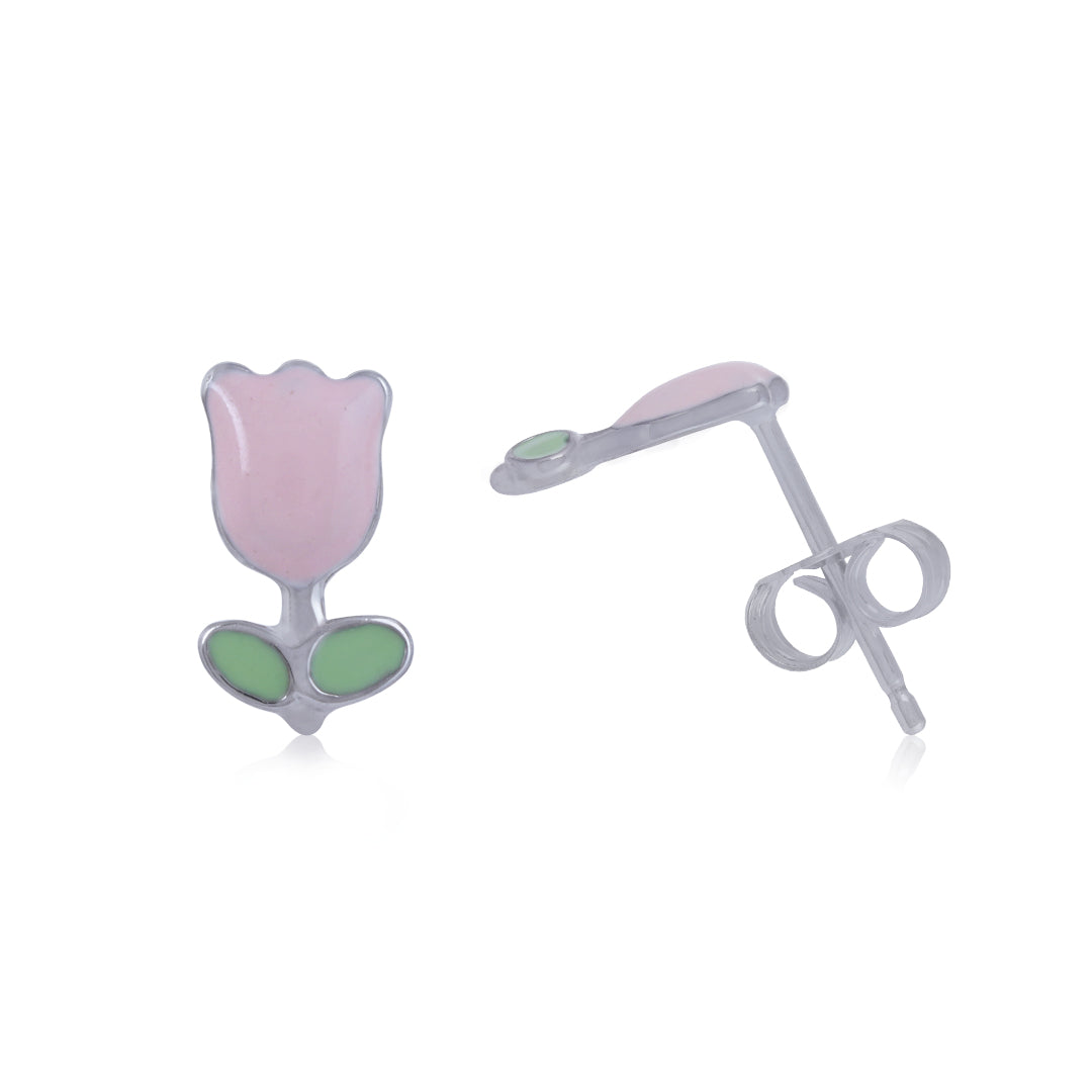 925 Sterling Silver Rhodium Plated Tulip Bloom Stud For Kids