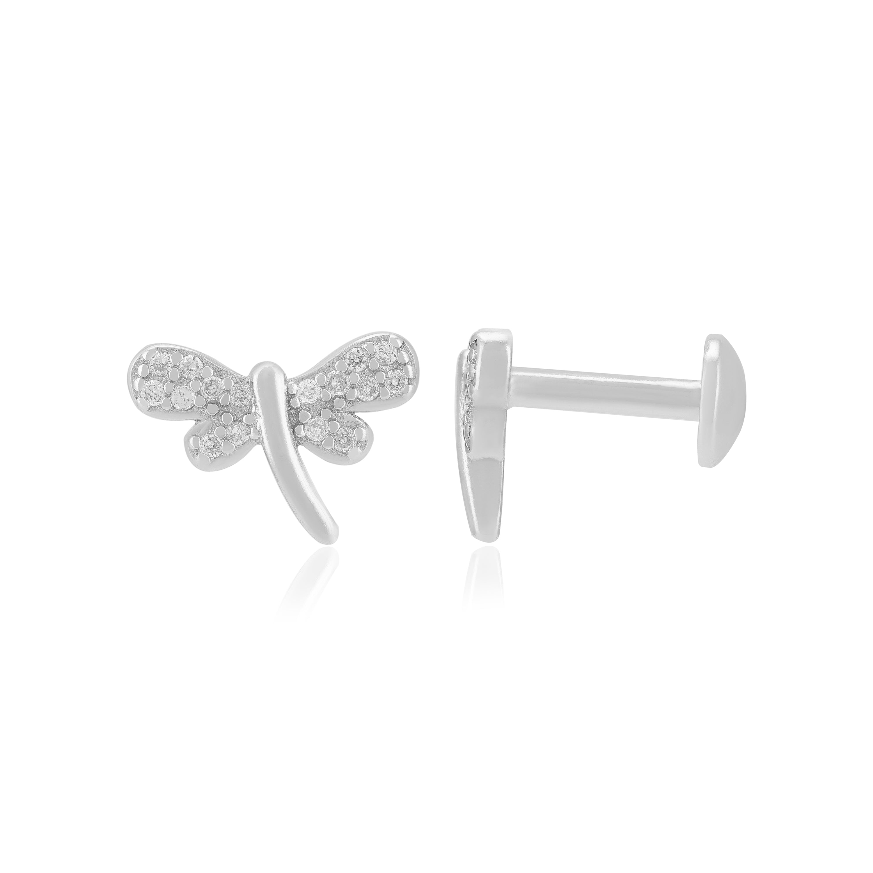 925 Sterling Silver Rhodium Shimmering Dragon Fly Earrings For Women