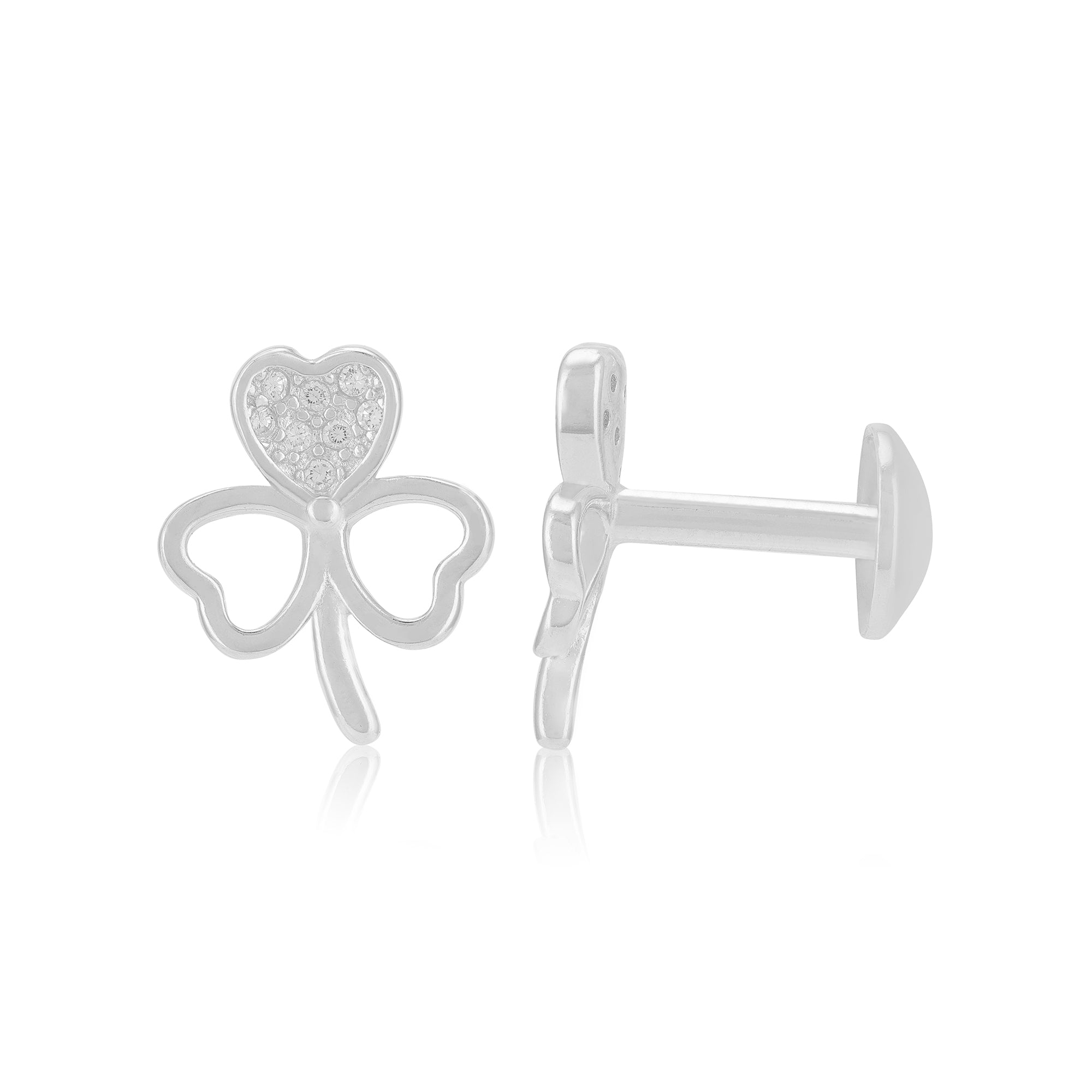 925 Sterling Silver Rhodium Three Petals Clover Earrings For Women