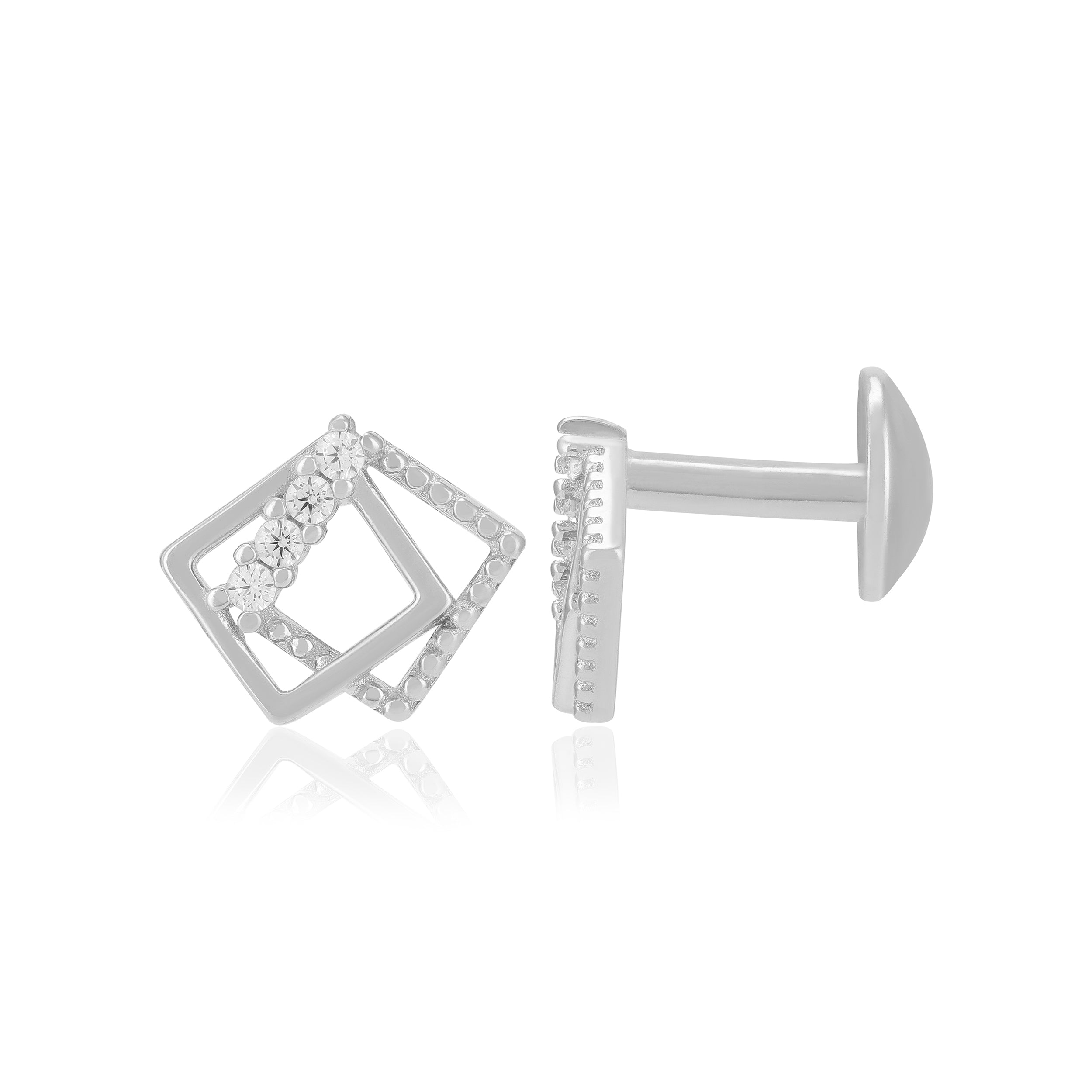 925 Sterling Silver Rhodium Twisted Angle Earrings For Women