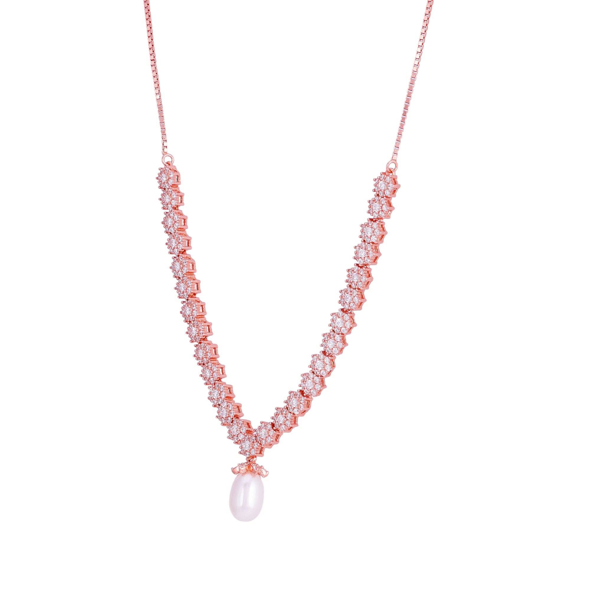 925 Sterling Silver Rose-Tinted Flower Cluster Pearl Drop Necklace for Women