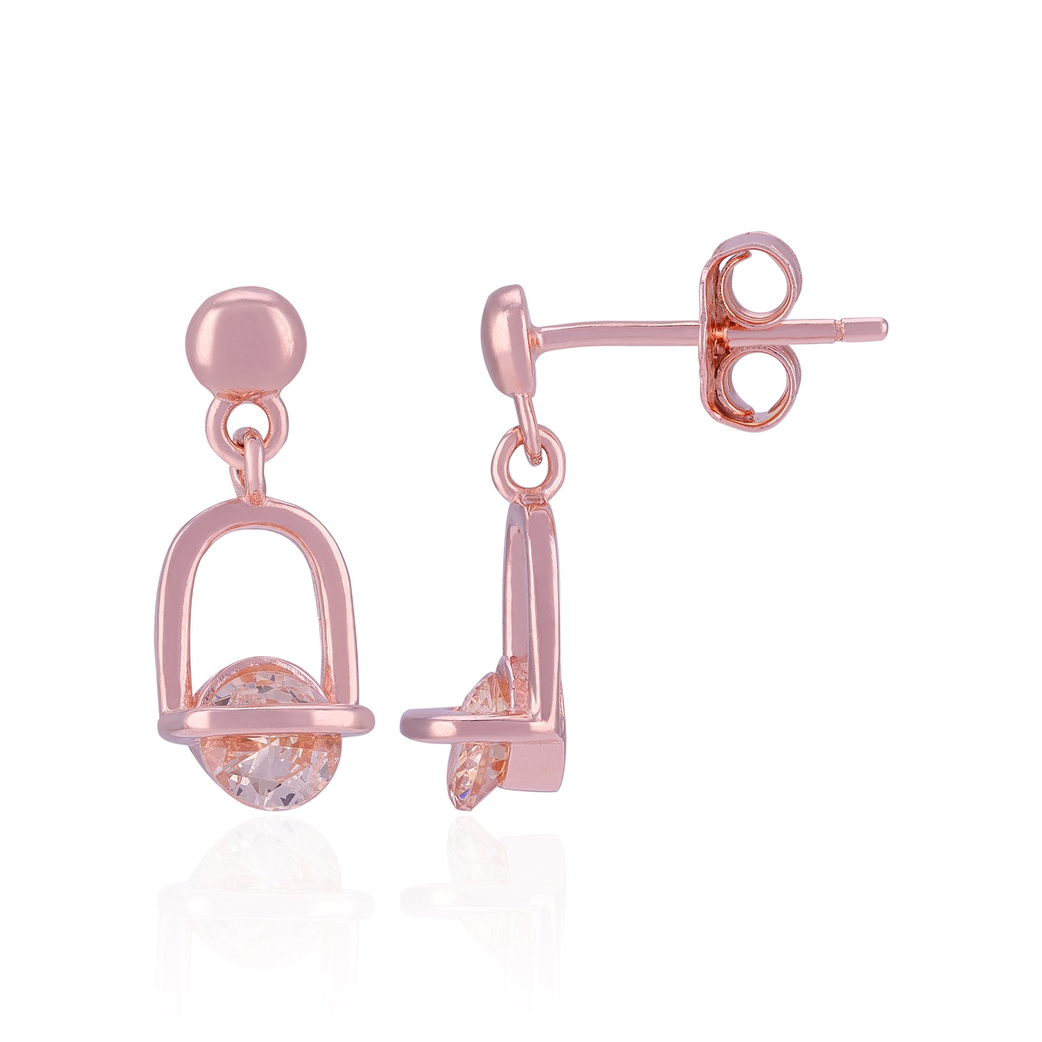 Rose gold earrings with clear gemstones