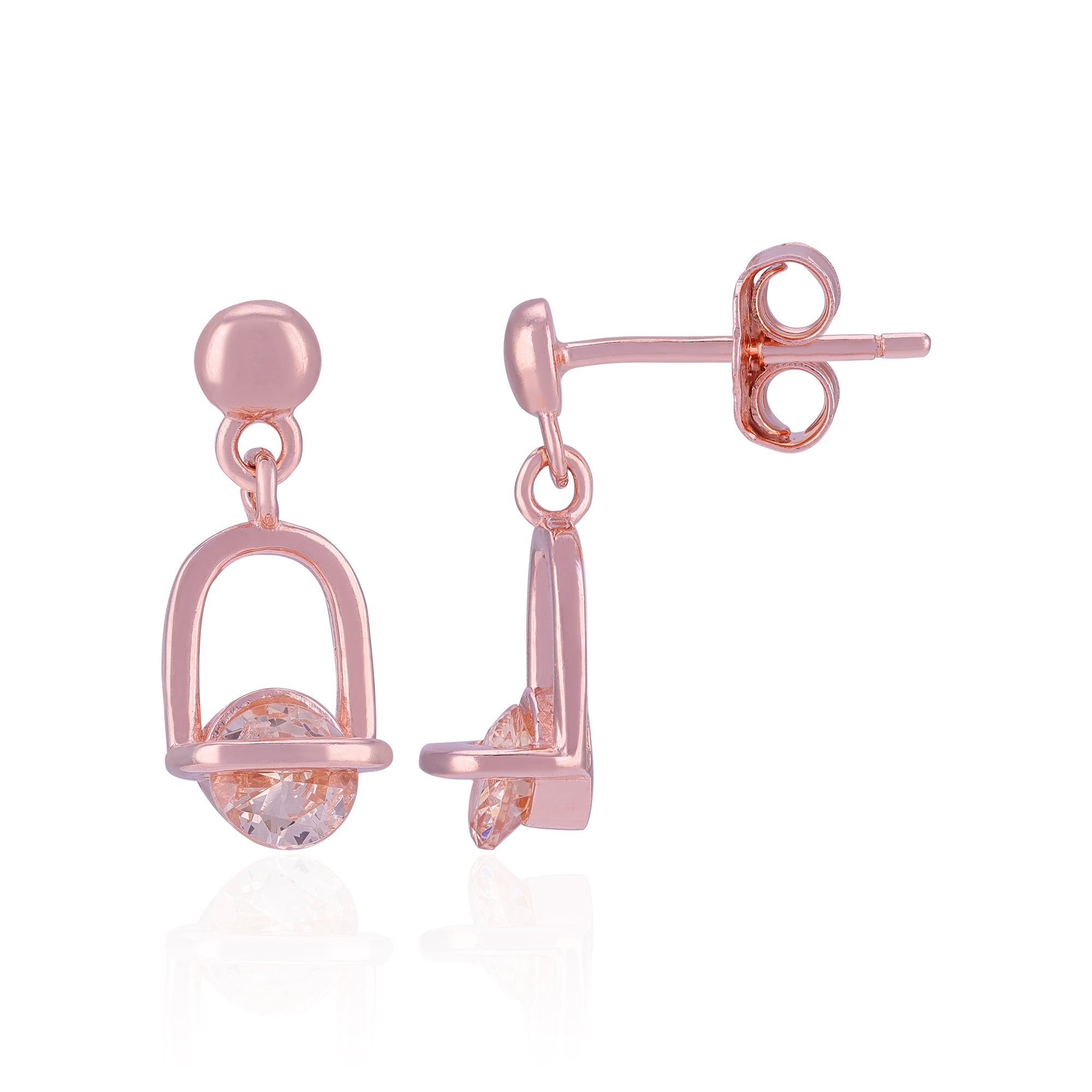 Rose gold earrings with clear gemstones