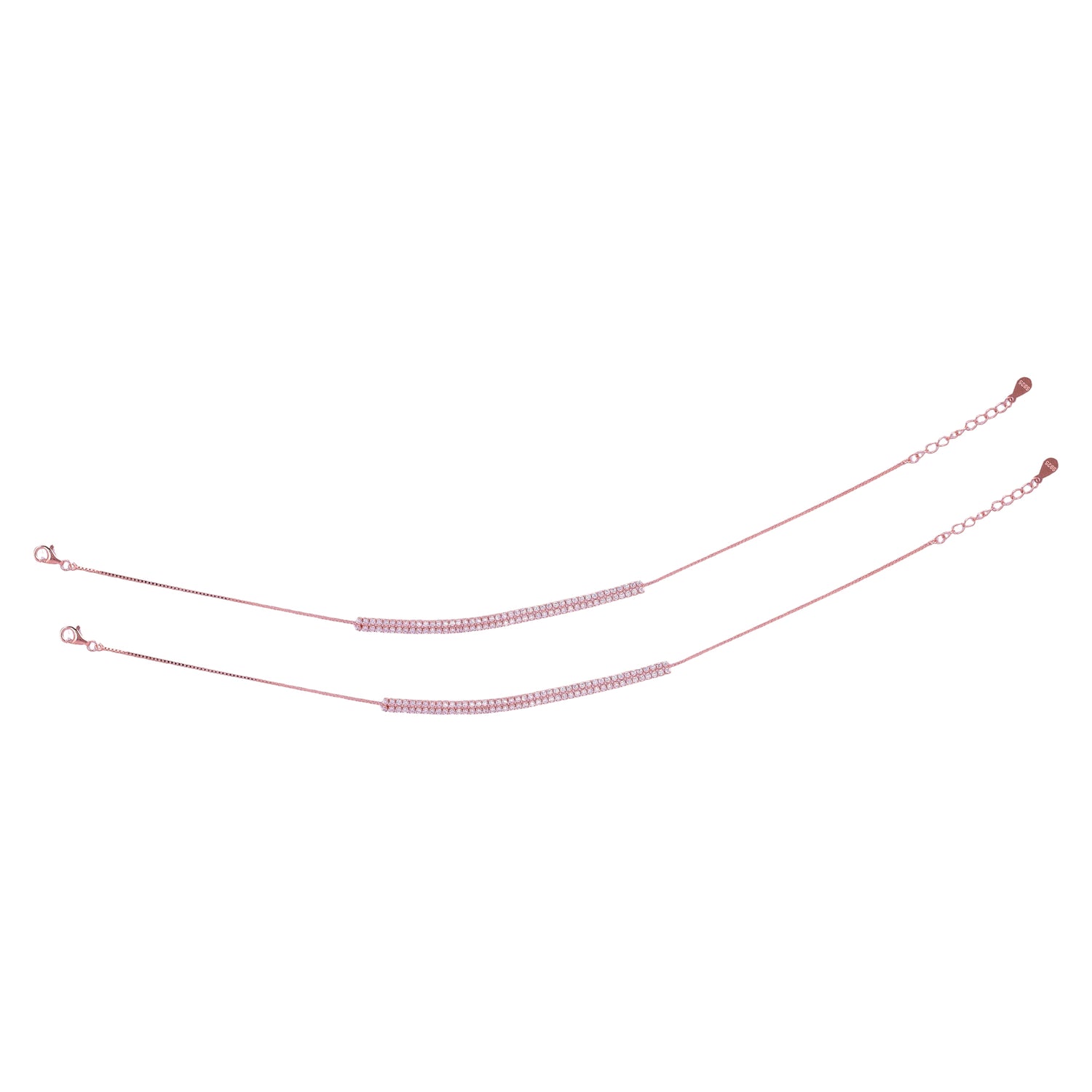 925 Sterling Silver Rose Gold Aurora Row  Anklets For Women