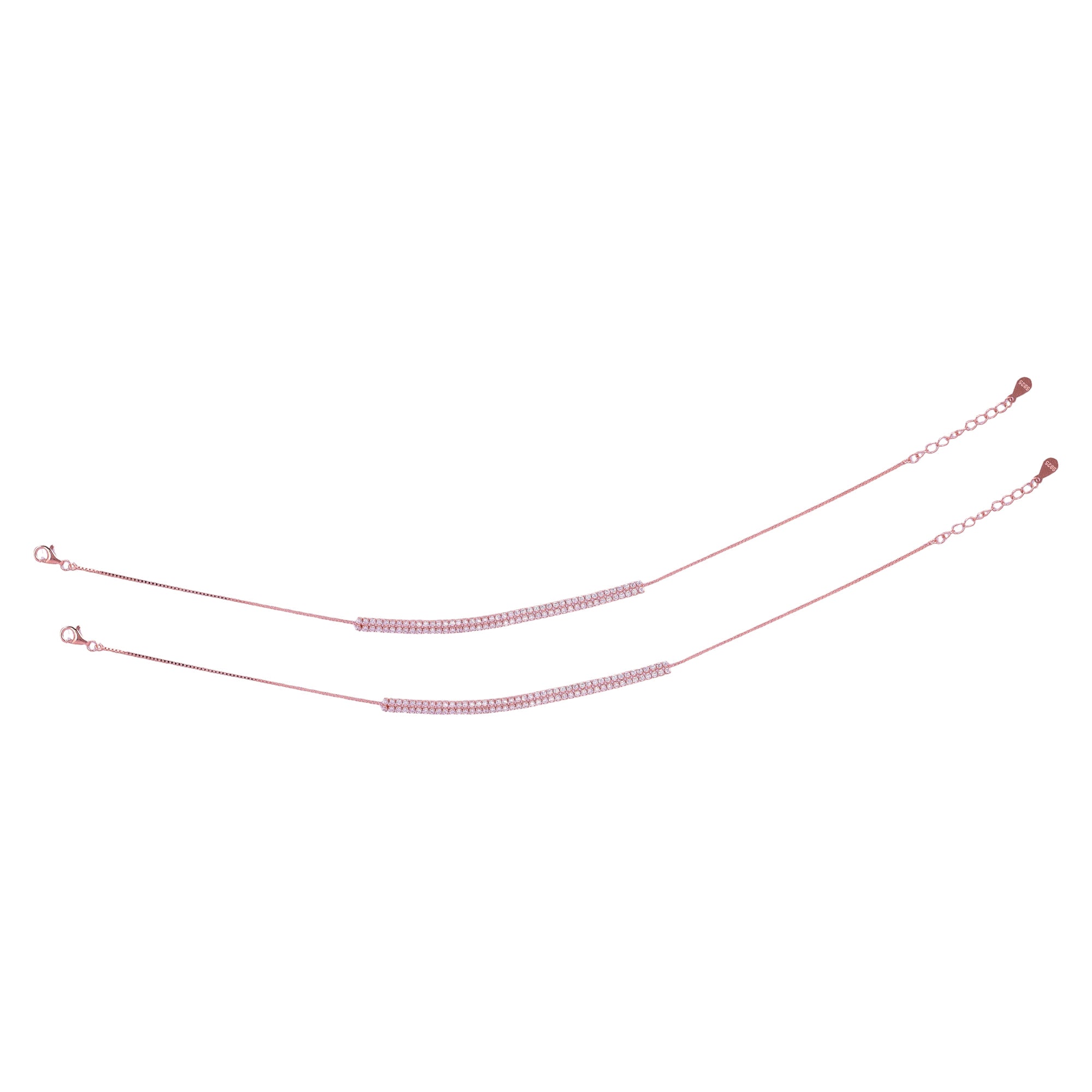 925 Sterling Silver Rose Gold Aurora Row Anklets For Women