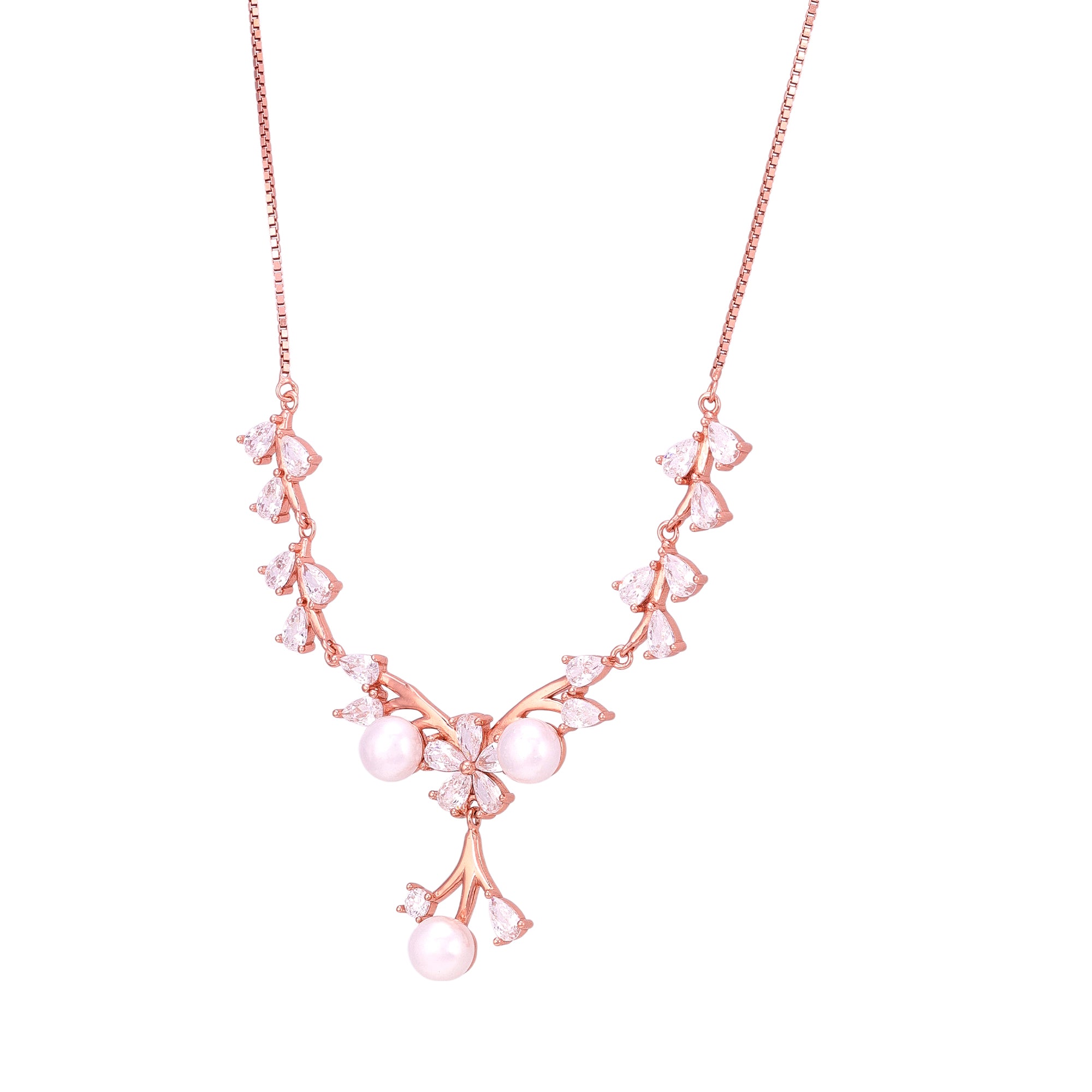 925 Sterling Silver Rose Gold Baroque Scroll Pearl Drop Necklace for Women