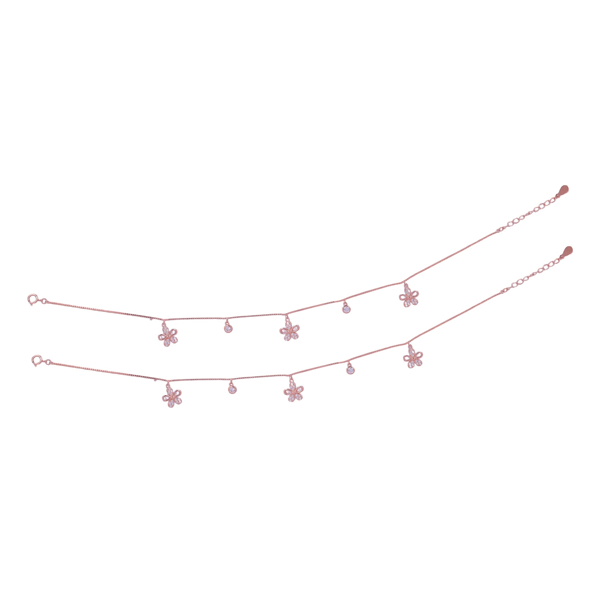 925 Sterling Silver Rose Gold Charme Flutter Anklets For Women