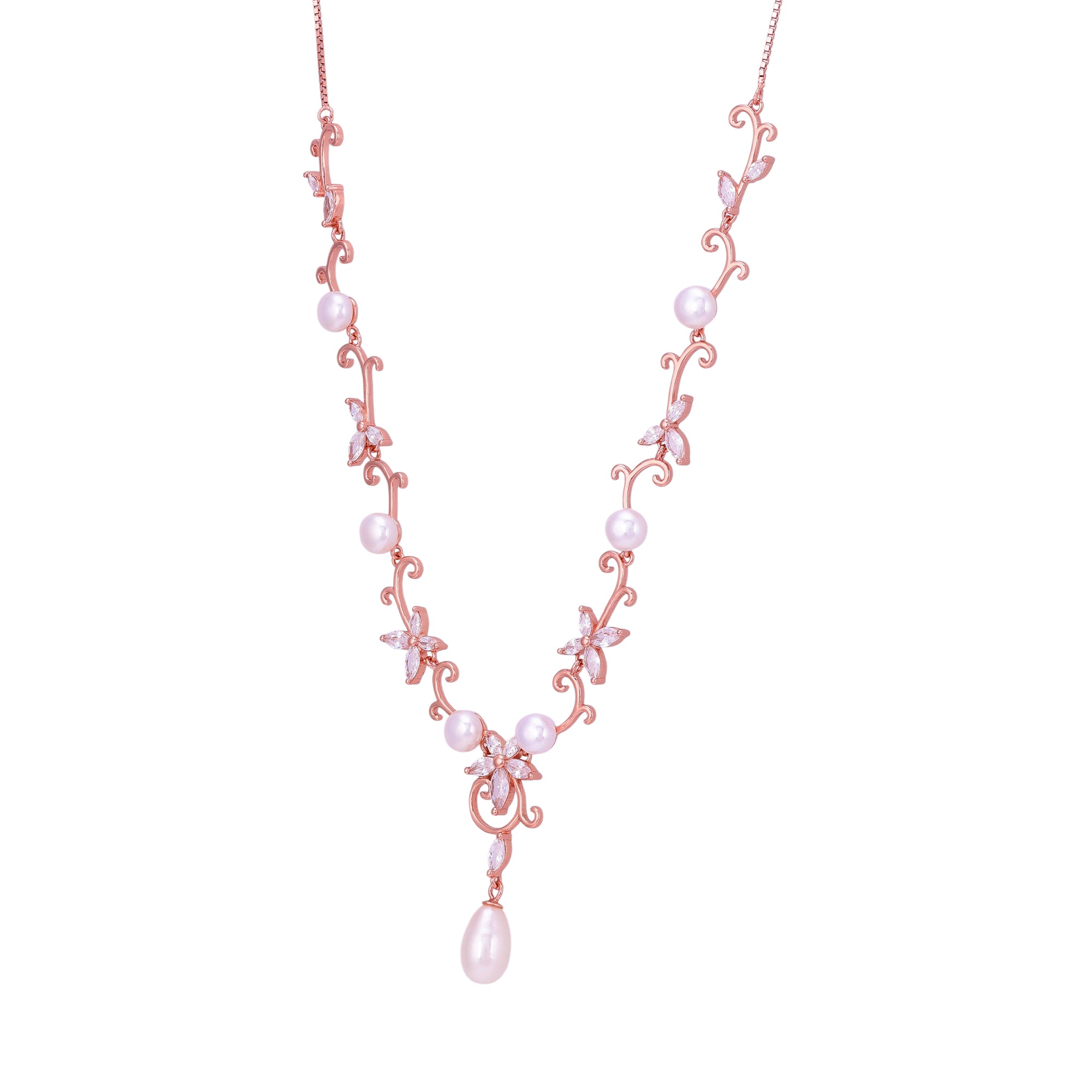 925 Sterling Silver Rose Gold Crescent Fan Drop Necklace for Women