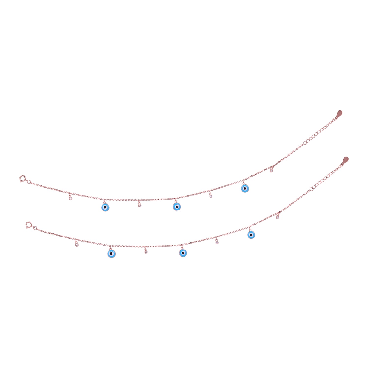 925 Sterling Silver Rose  Gold Evil Eye Charmline Anklets For Women