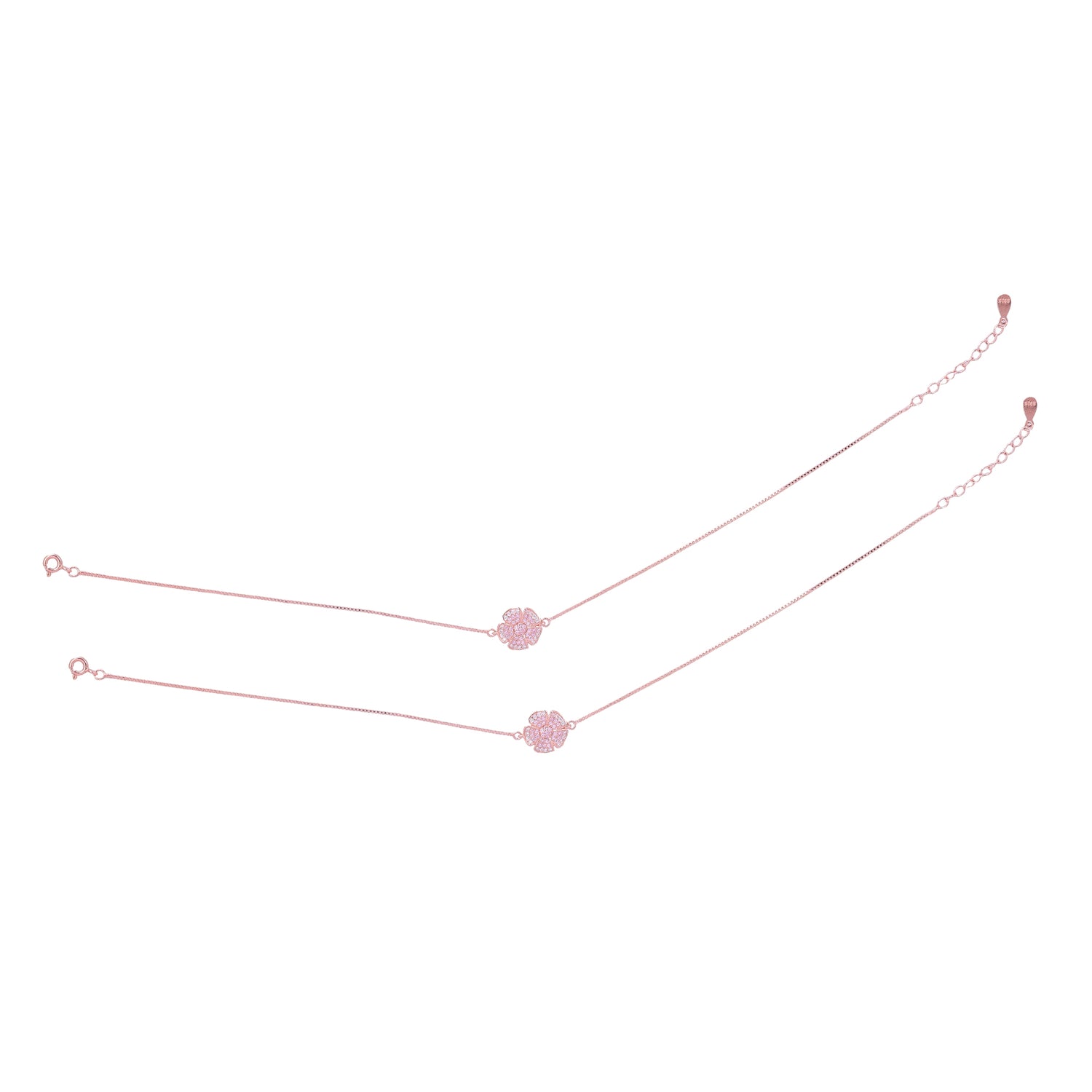 925 Sterling Silver  Rose Gold Fleur de Glow Anklets For Women