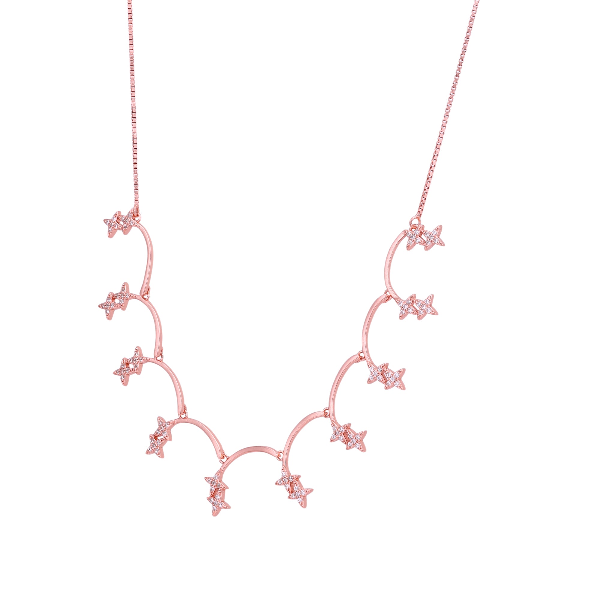 925 Sterling Silver Rose Gold Floating Arc Star Necklace for Women