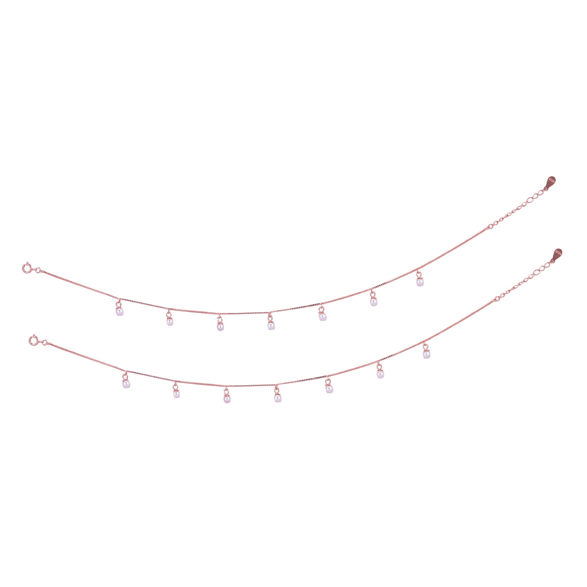 925 Sterling Silver Rose Gold Floating Pearl Anklets For Women