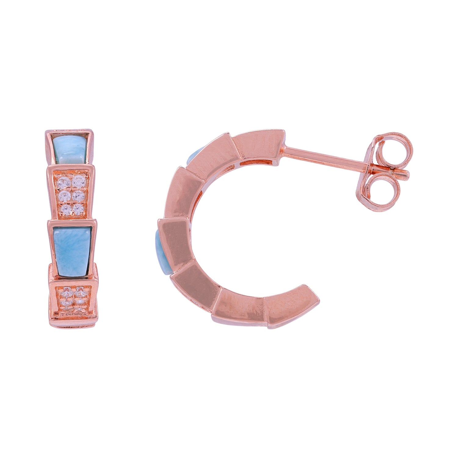 925 Sterling Silver Rose Gold Glam  Stacked Blue Inlays Earrings for Women