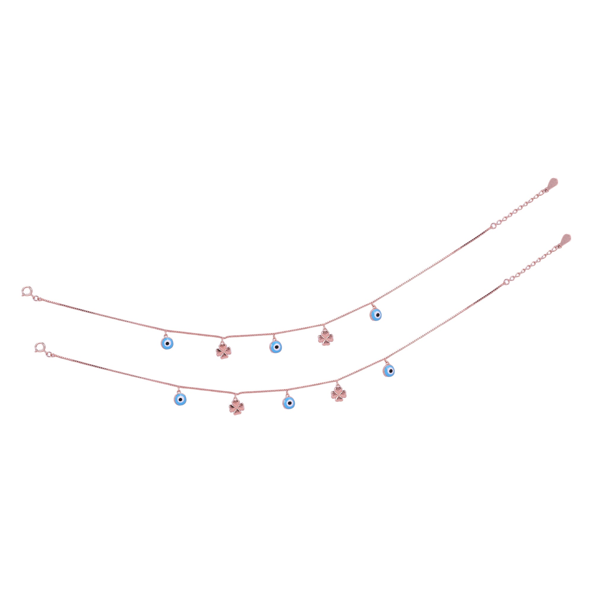 925 Sterling Silver Rose Gold Mystic Luck Anklets For Women