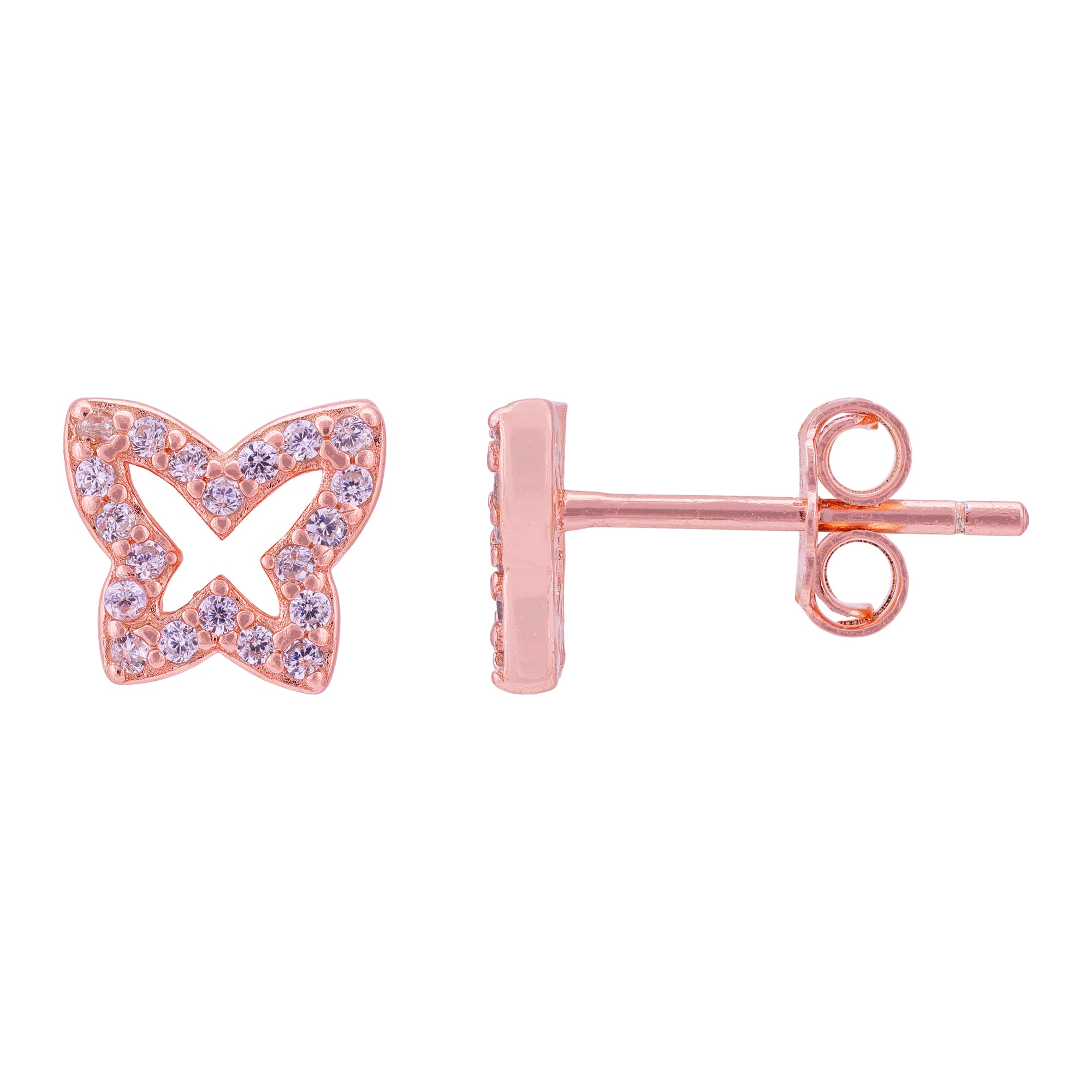 925 Sterling Silver Rose Gold Petite Butterfly Earrings for Women