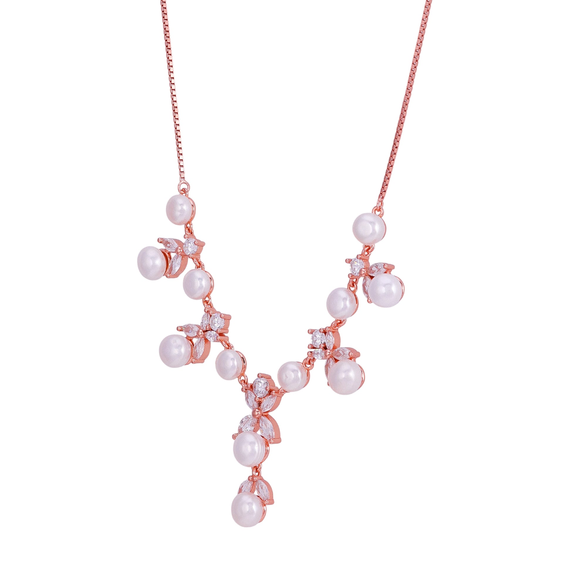 925 Sterling Silver Rose Gold Plated Pearl Blossom Cascade Necklace for Women
