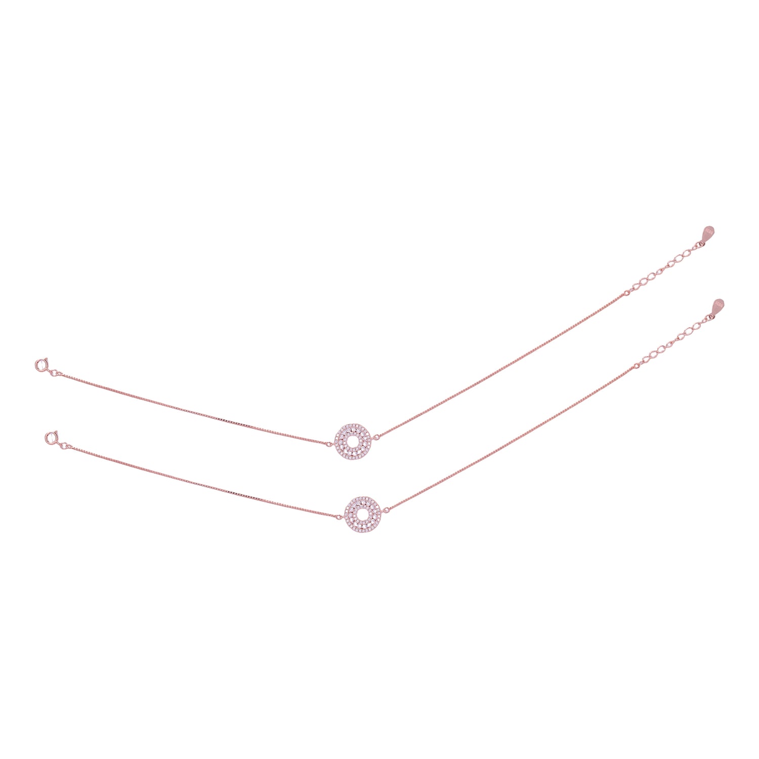 925 Sterling Silver Rose Gold Radiant Halo Anklets For Women