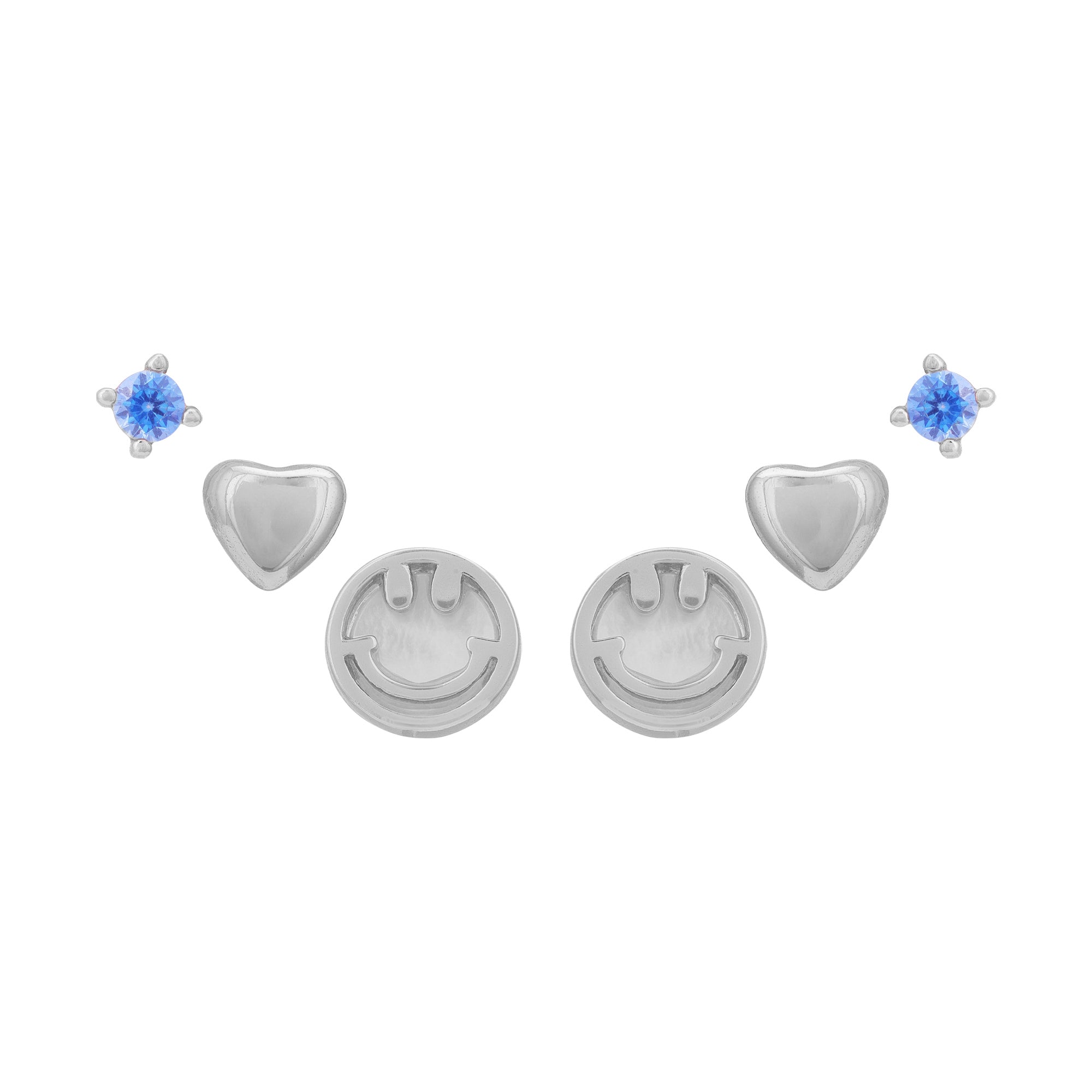 925 Sterling Silver Rose Gold Smiley Chic & Aqua Gleam 3-in-1 Ear Set for Women