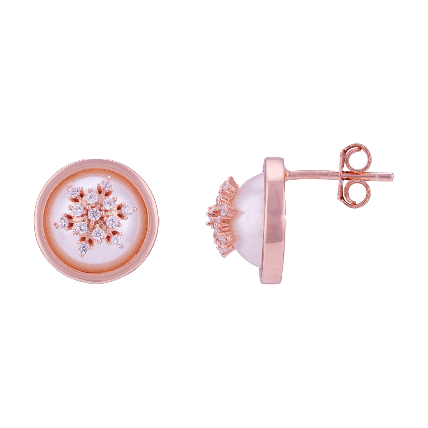 925 Sterling Silver Rose Gold Snowflake   Mother-of-Pearl Earrings for Women