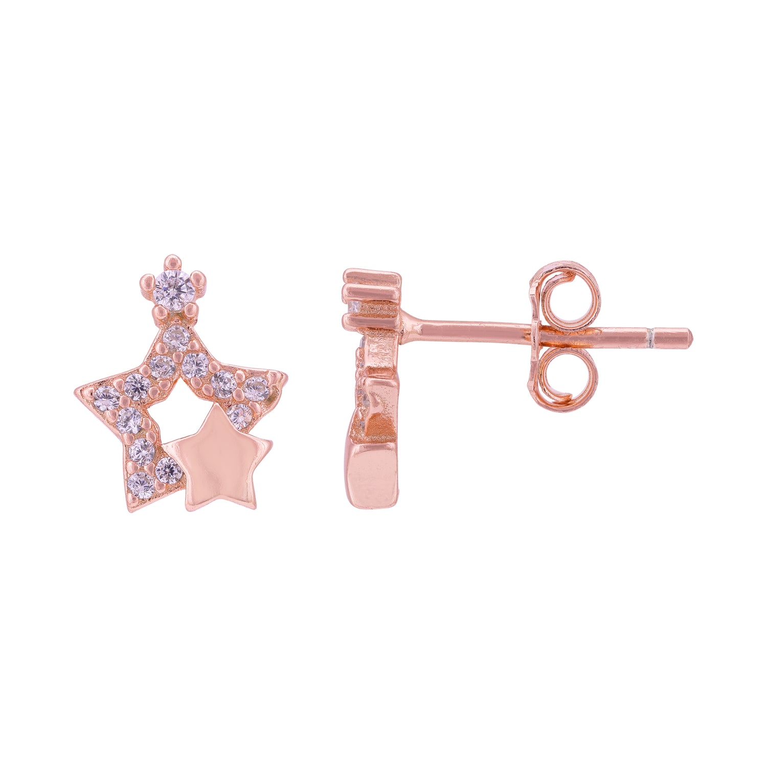 925 Sterling Silver Rose Gold Twin Star Sparkle Earrings for Women