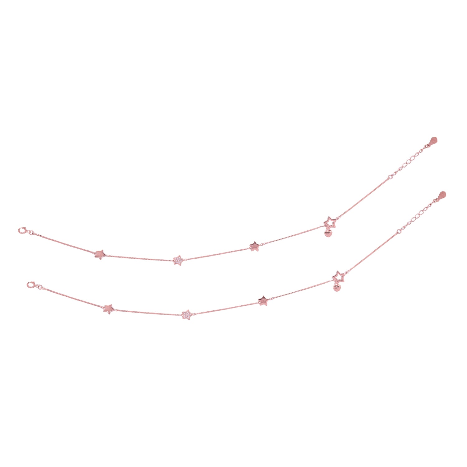 925 Sterling Silver Rose Gold Twinkle Symphony Heart Drop Anklets For Women