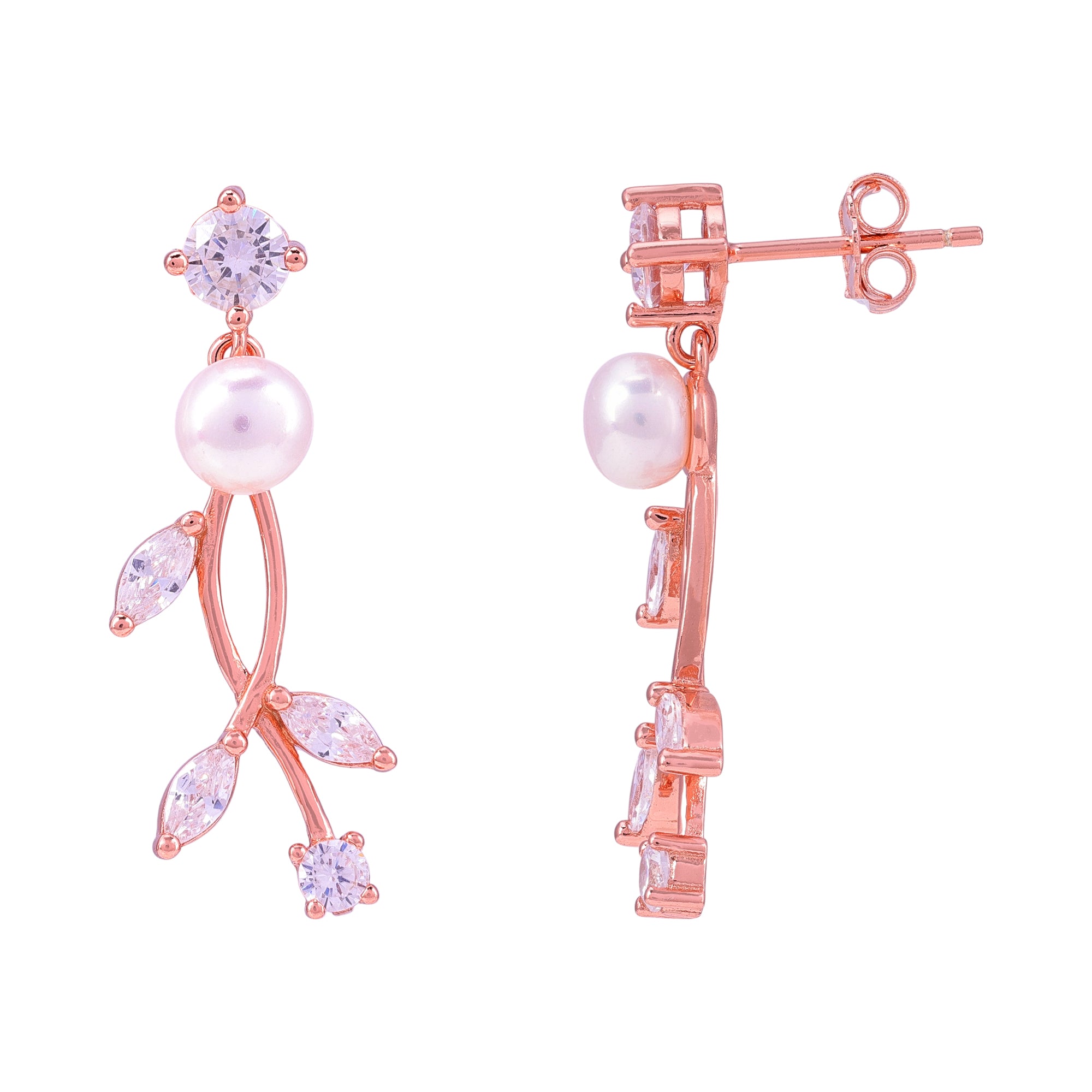 925 Sterling Silver Rose Gold Vine Drop Earrings for Women