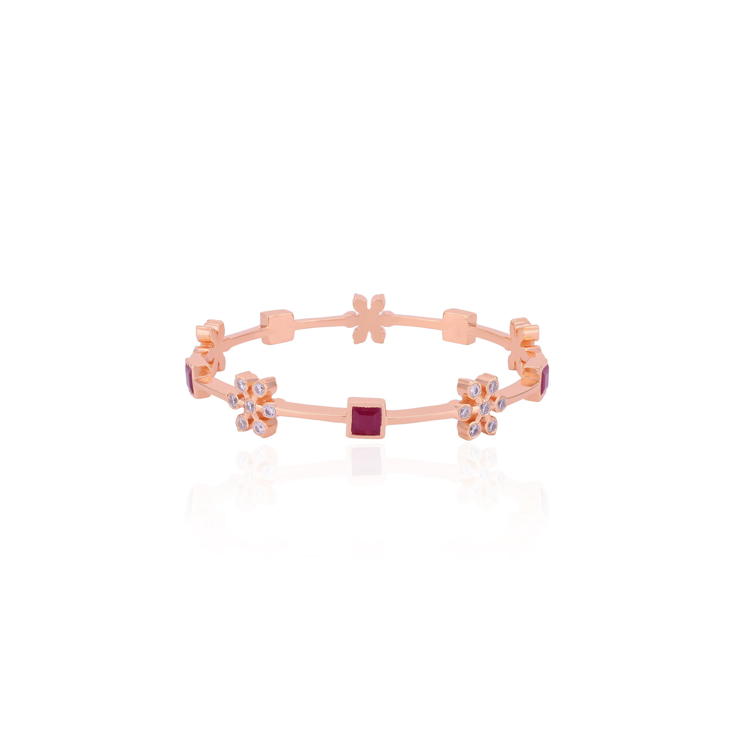 925 Sterling Silver Rosegold Ruby Petal Accent Bangle For Women