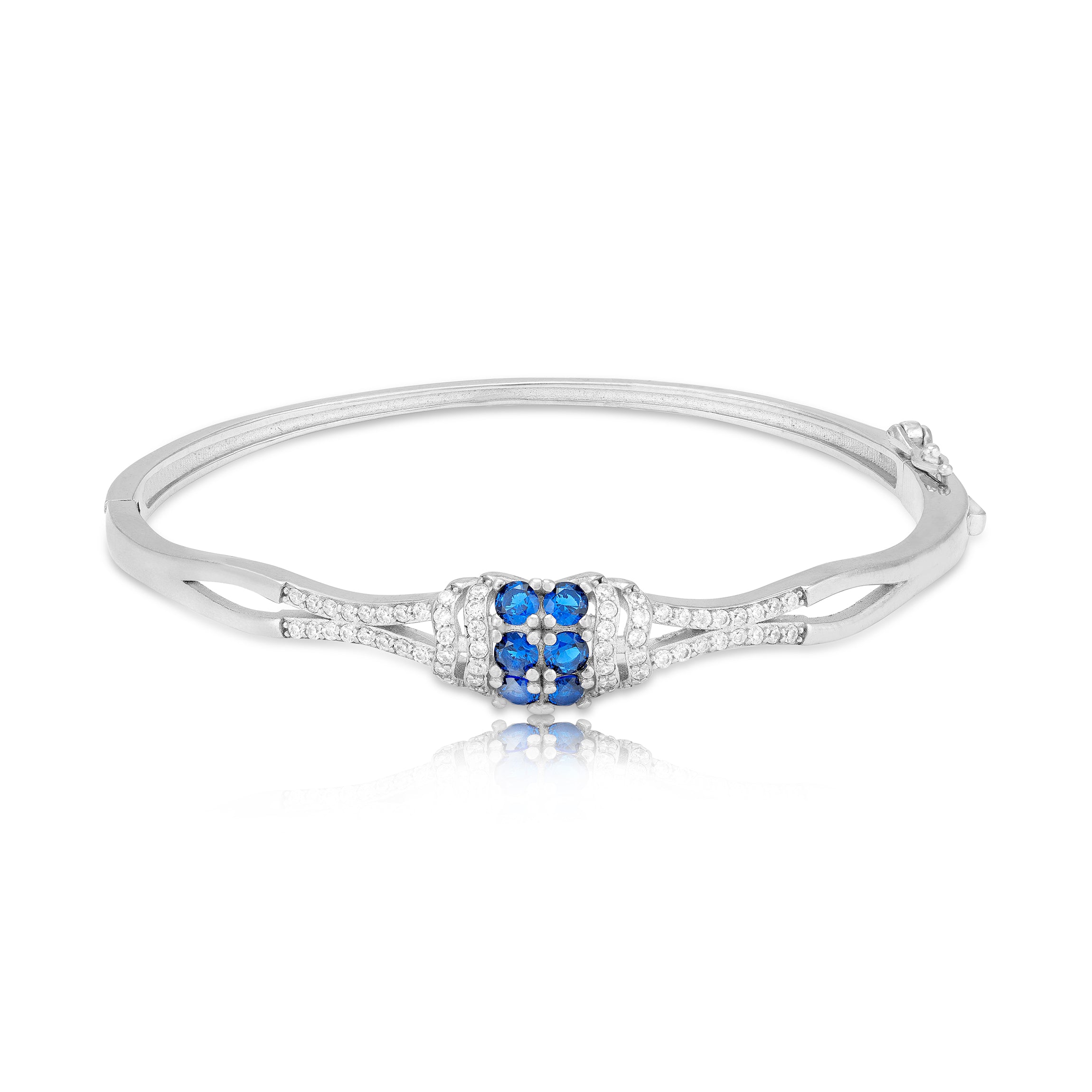 925 Sterling Silver Royal Blue Cluster Criss-Cross Encrusted Bracelet for Women