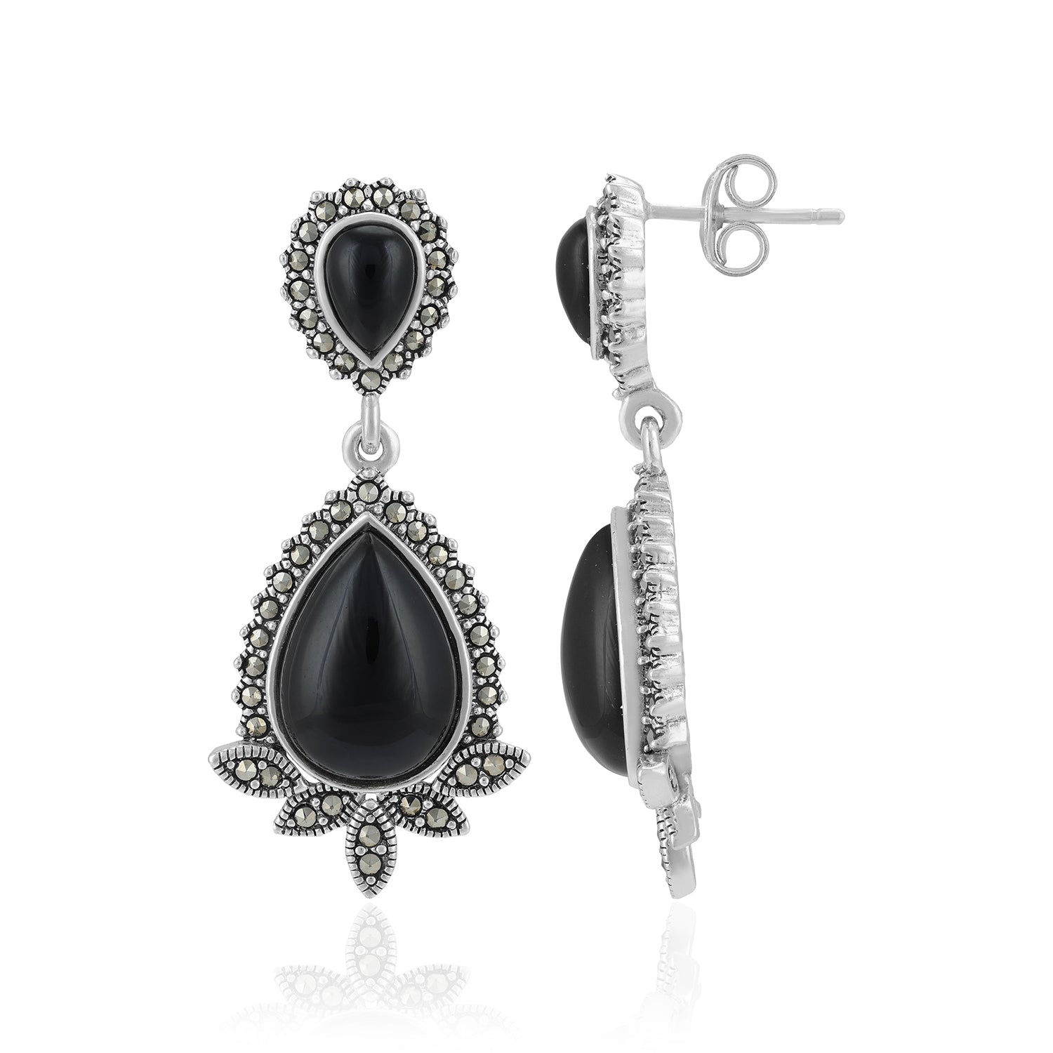 Sterling Silver Royal Noir Teardrop Oxidised Earrings For Women