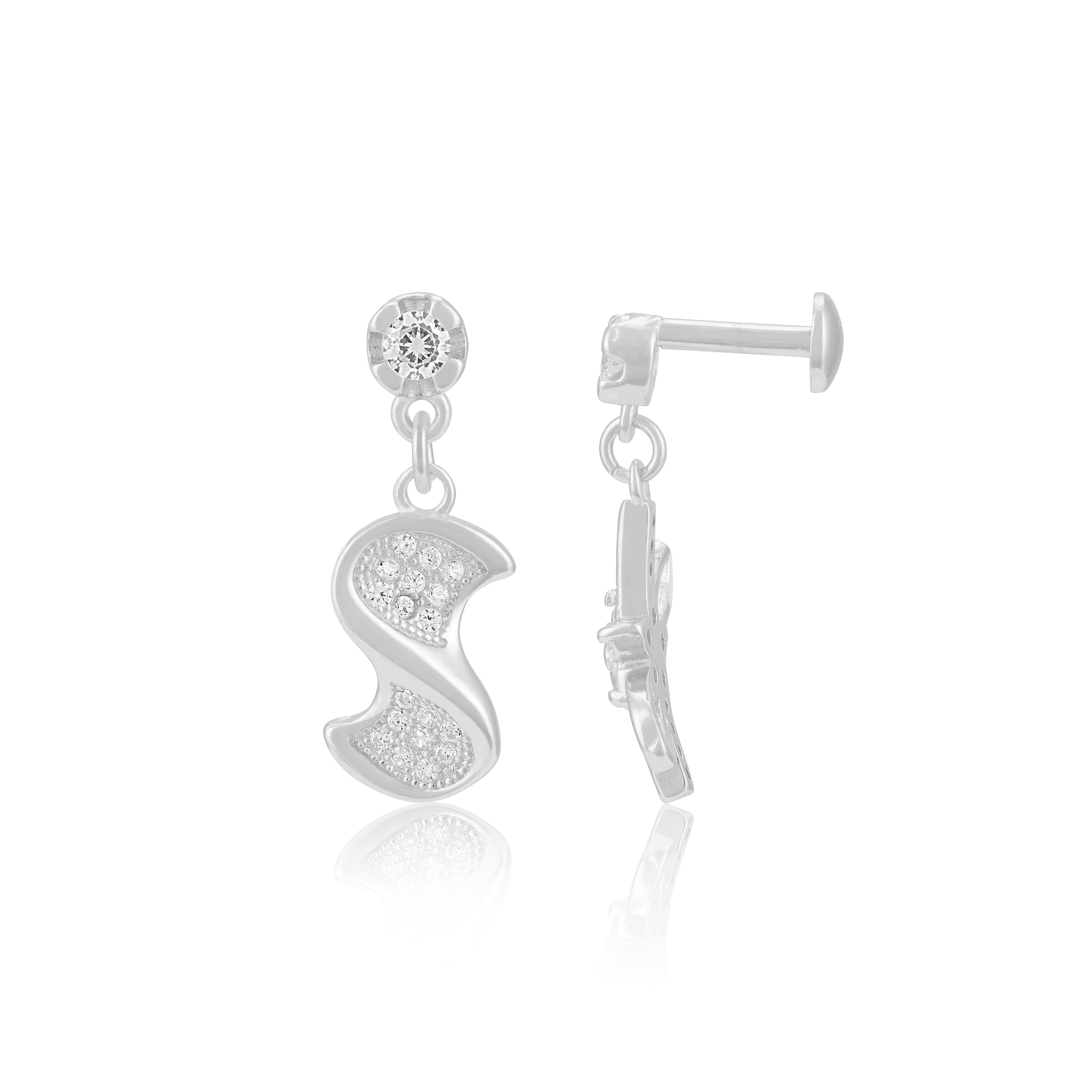925 Sterling Silver S shaped Circular Dangler Earrings For Women