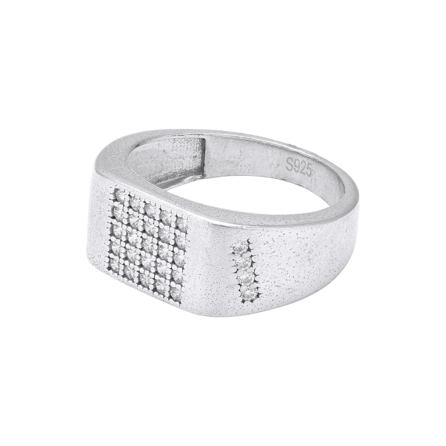 925 Sterling Silver Satin Finish Broad Band Diamond Grid Center Side Row Accents Ring for Men