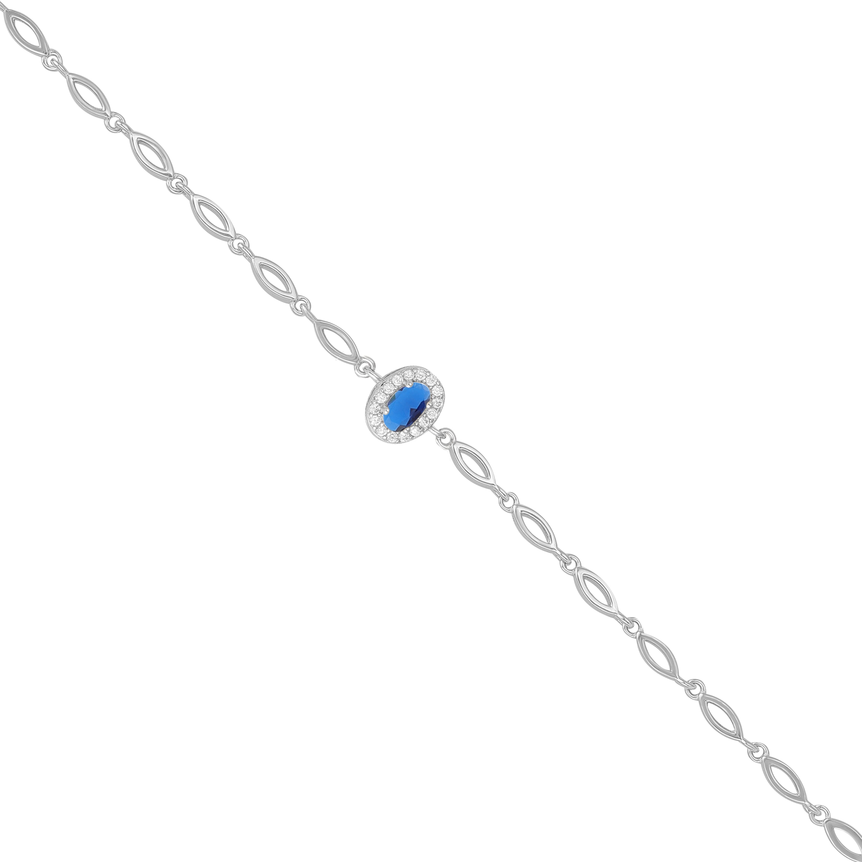925 Sterling Silver September Month Oval Blue Sapphire Birthstone Bracelet For Women