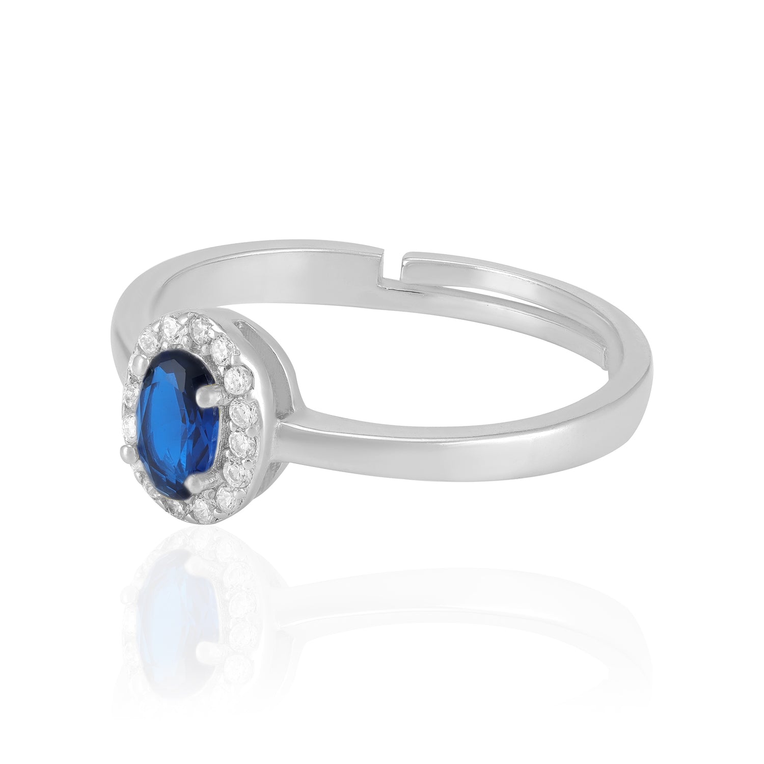 Sterling Silver September Month Oval Blue Sapphire Birthstone Ring For Women