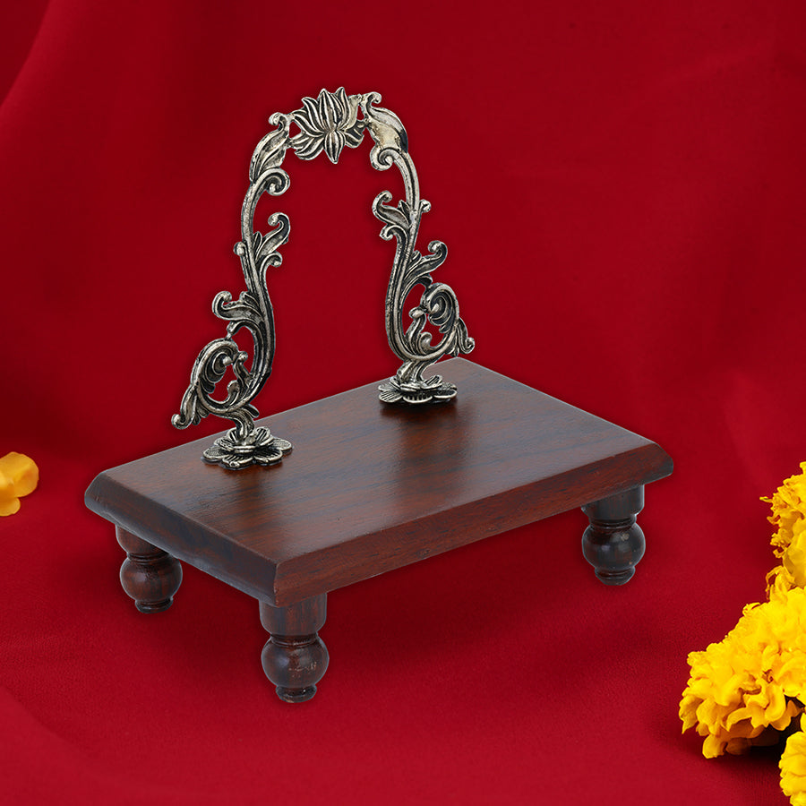 925 Sterling Silver Simhasanam With Rosewood For Pooja