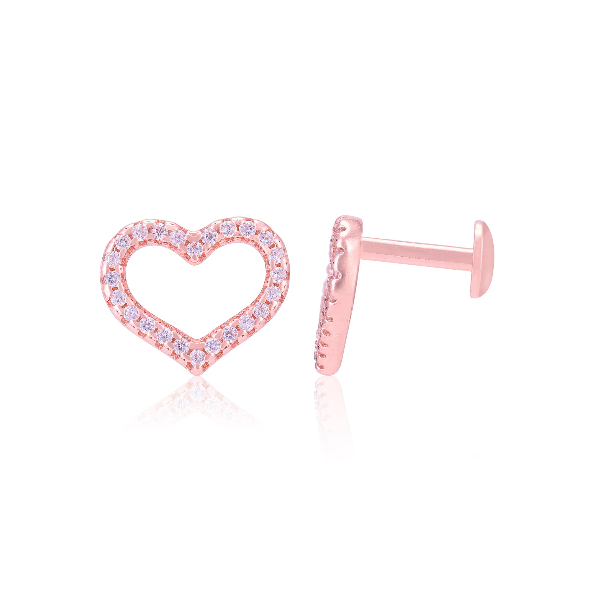 925 Sterling Silver Single Layered Stone Heart Earrings For Women