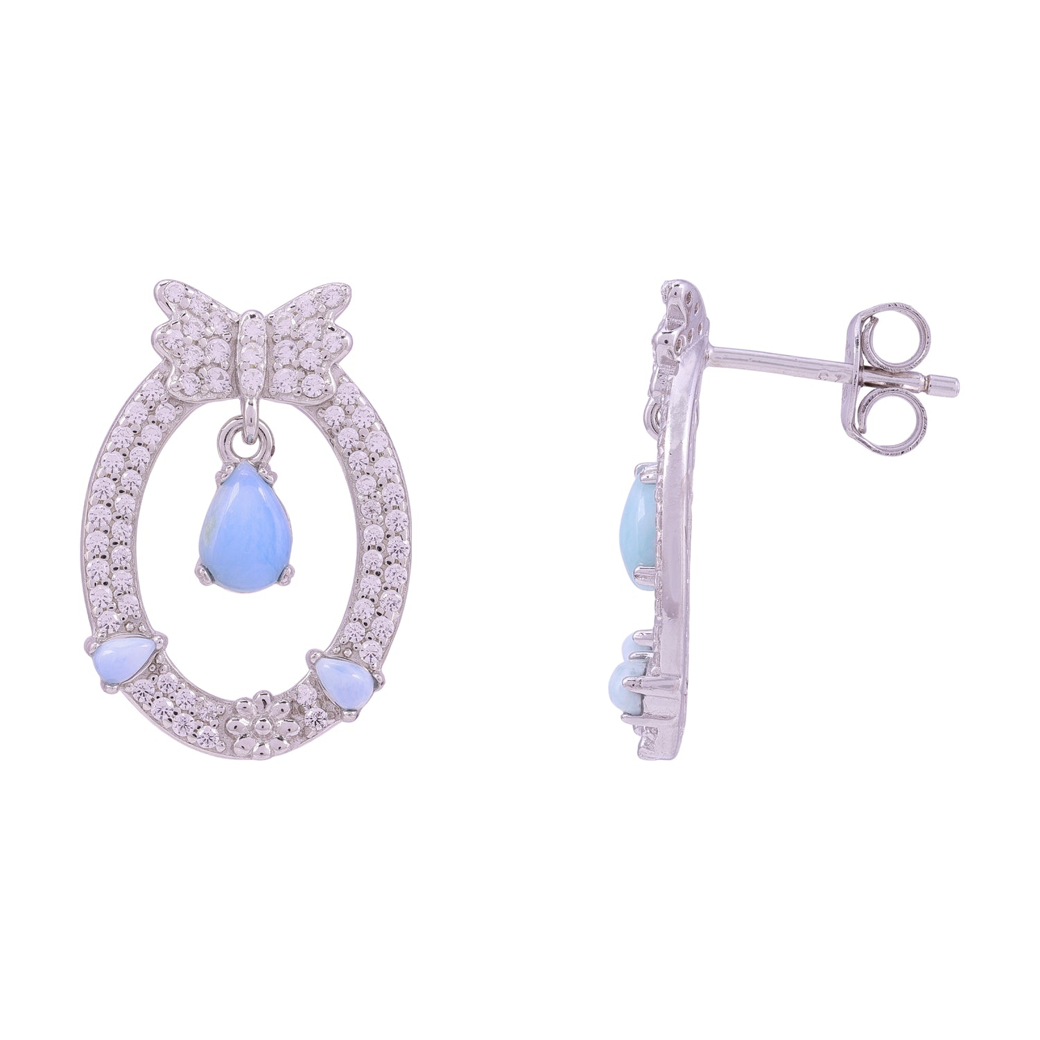 925 Sterling Silver Sky Petal Bow Halo Drop Earrings for Women