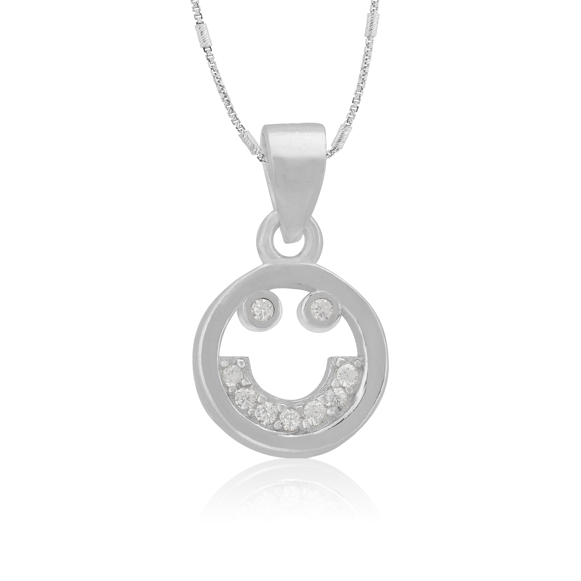 925 Sterling Silver Smiley Emoji Rhodium Plated Pendants For Women