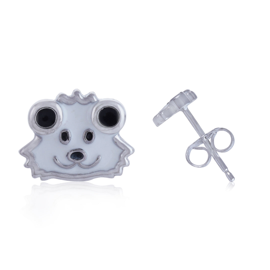 925 Sterling Silver Snowy Bear Rhodium Plated Stud For Kids