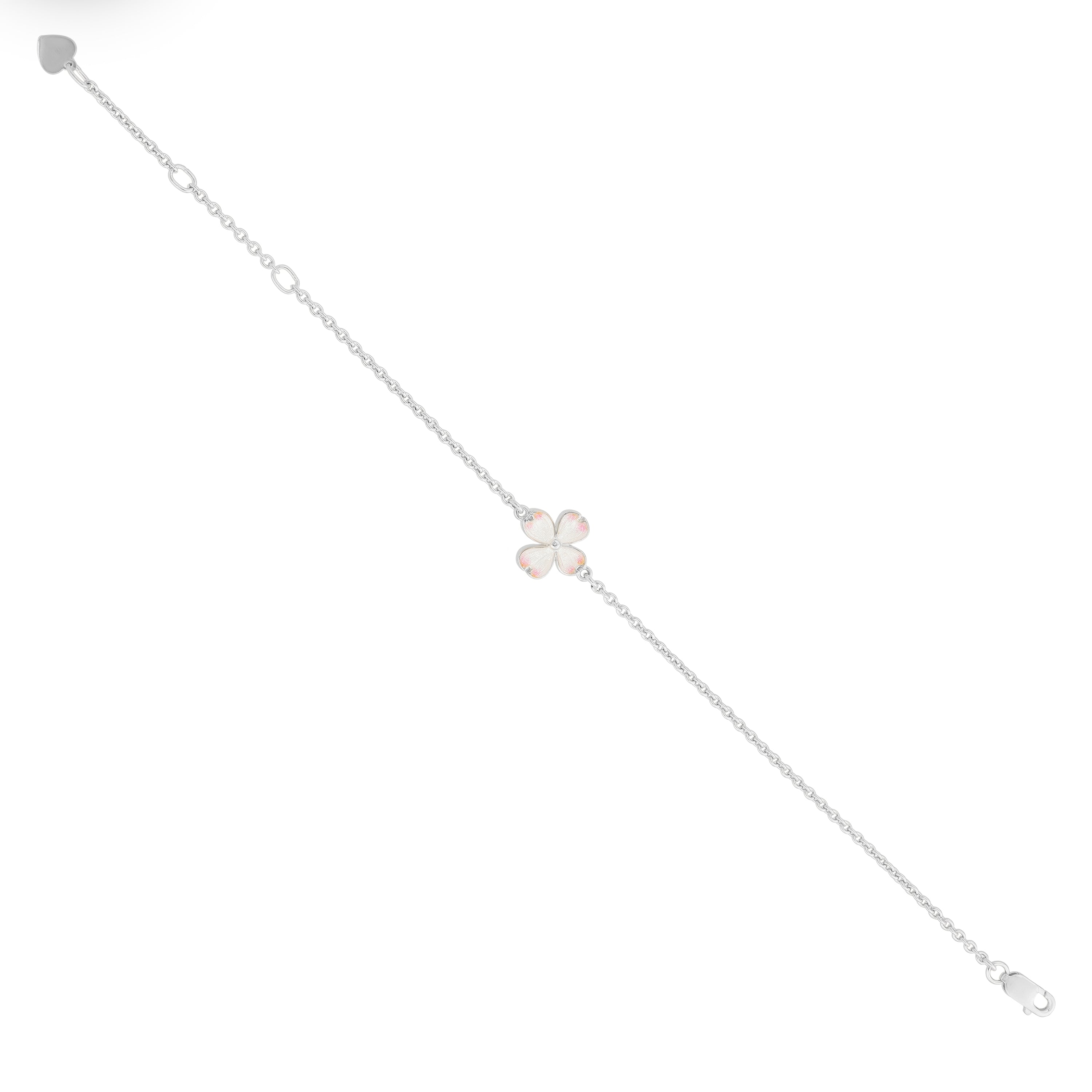 925 Enamel Pink Bloom Flower Silver Bracelet for Women