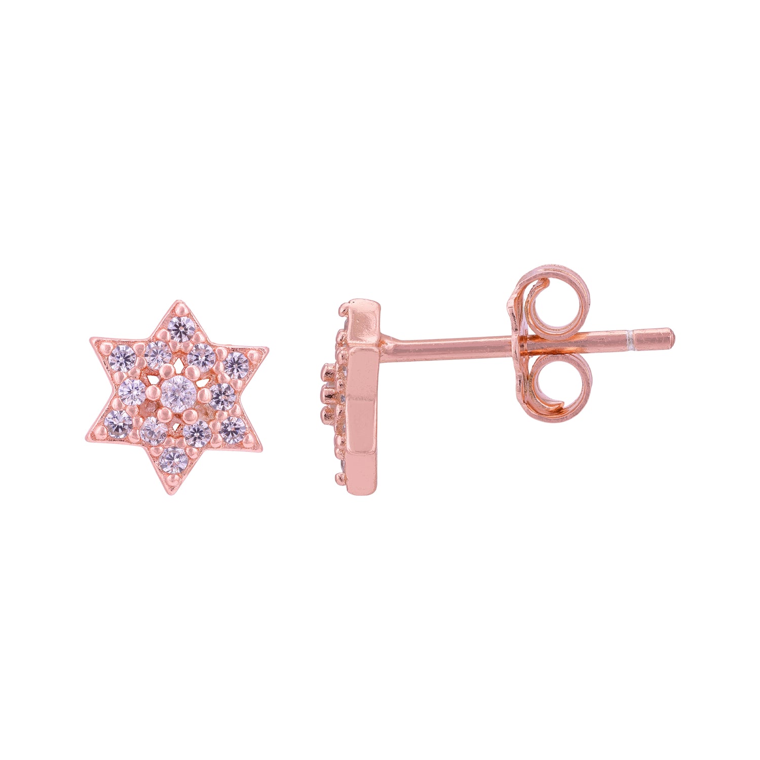 925 Sterling Silver Sparkling Hexa-Star Rose Gold Earrings for Women