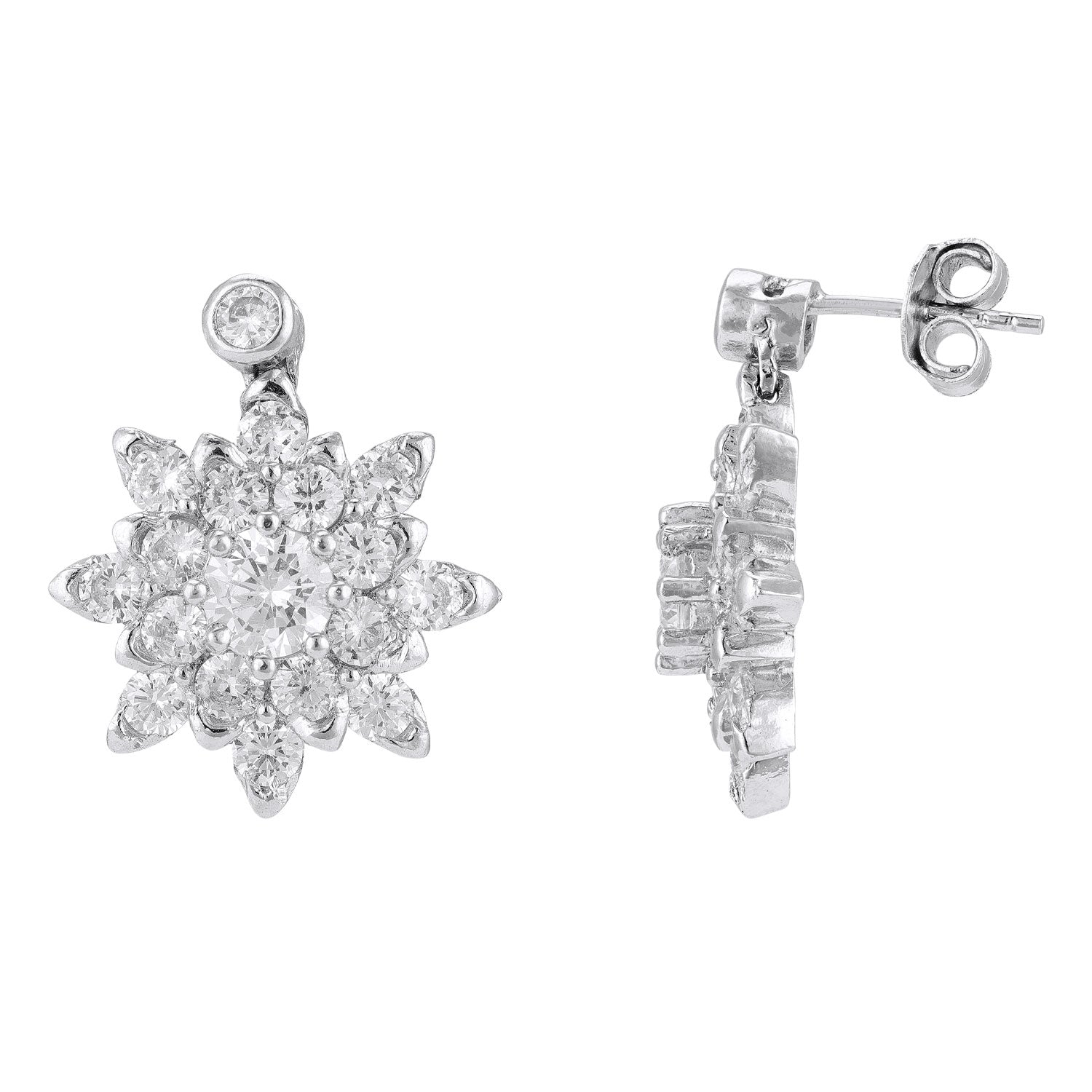 925 Sterling Silver Sparkling Ice Bloom Statement Multi-Layered Crystal Center Earrings for Women