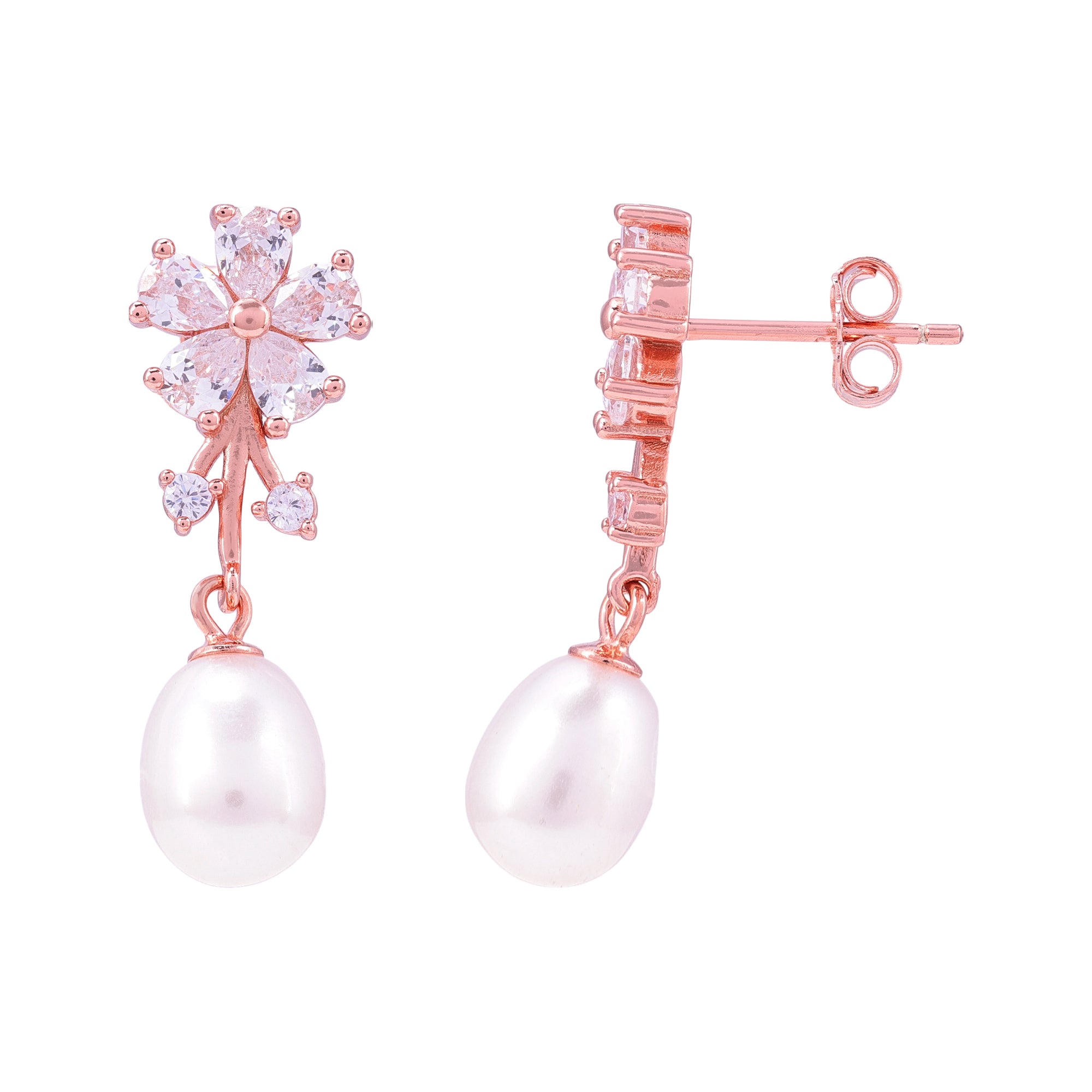 925 Sterling Silver Spring Bloom Pearl Rose Gold Earring for Women