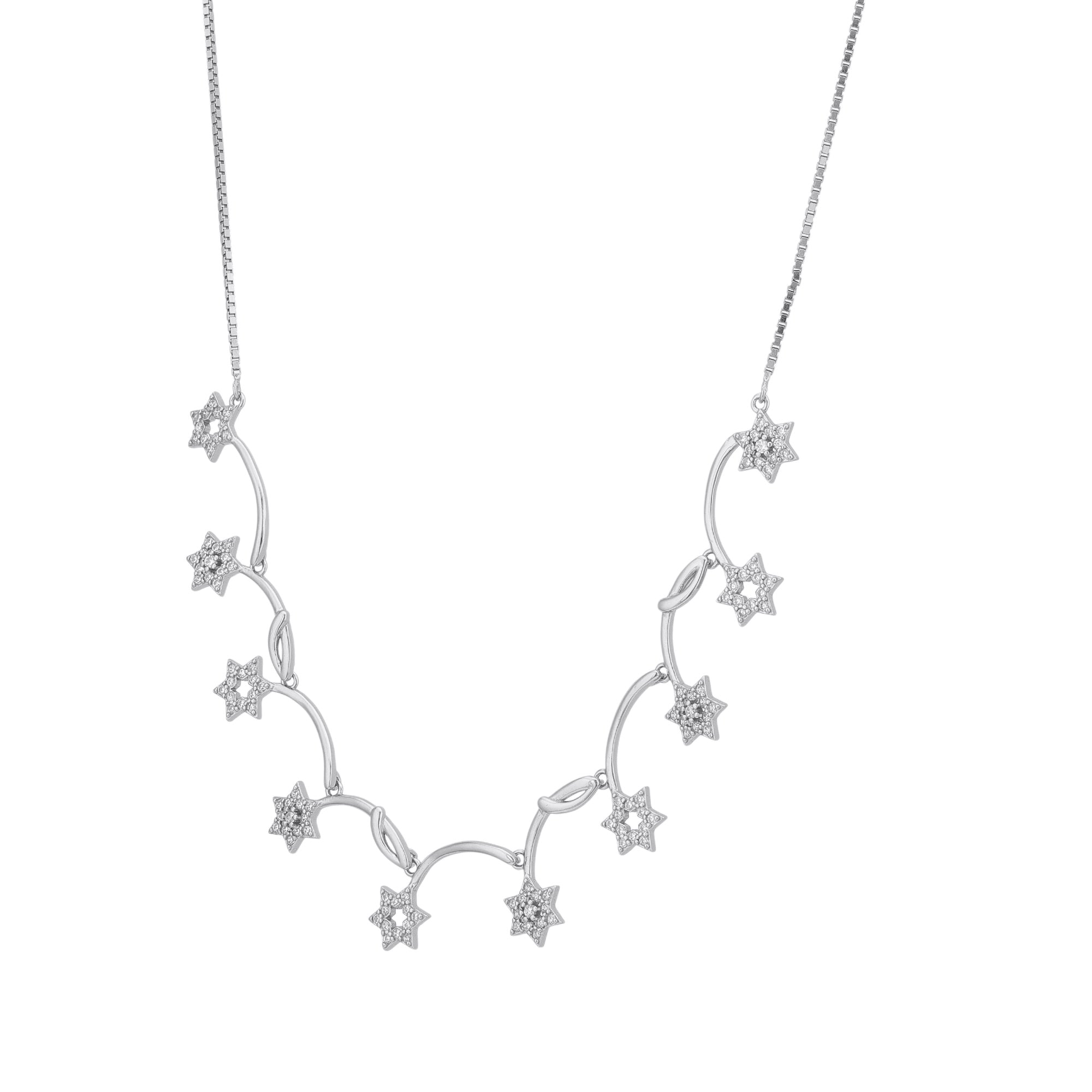925 Sterling Silver Star Bloom Curve Necklace for Women