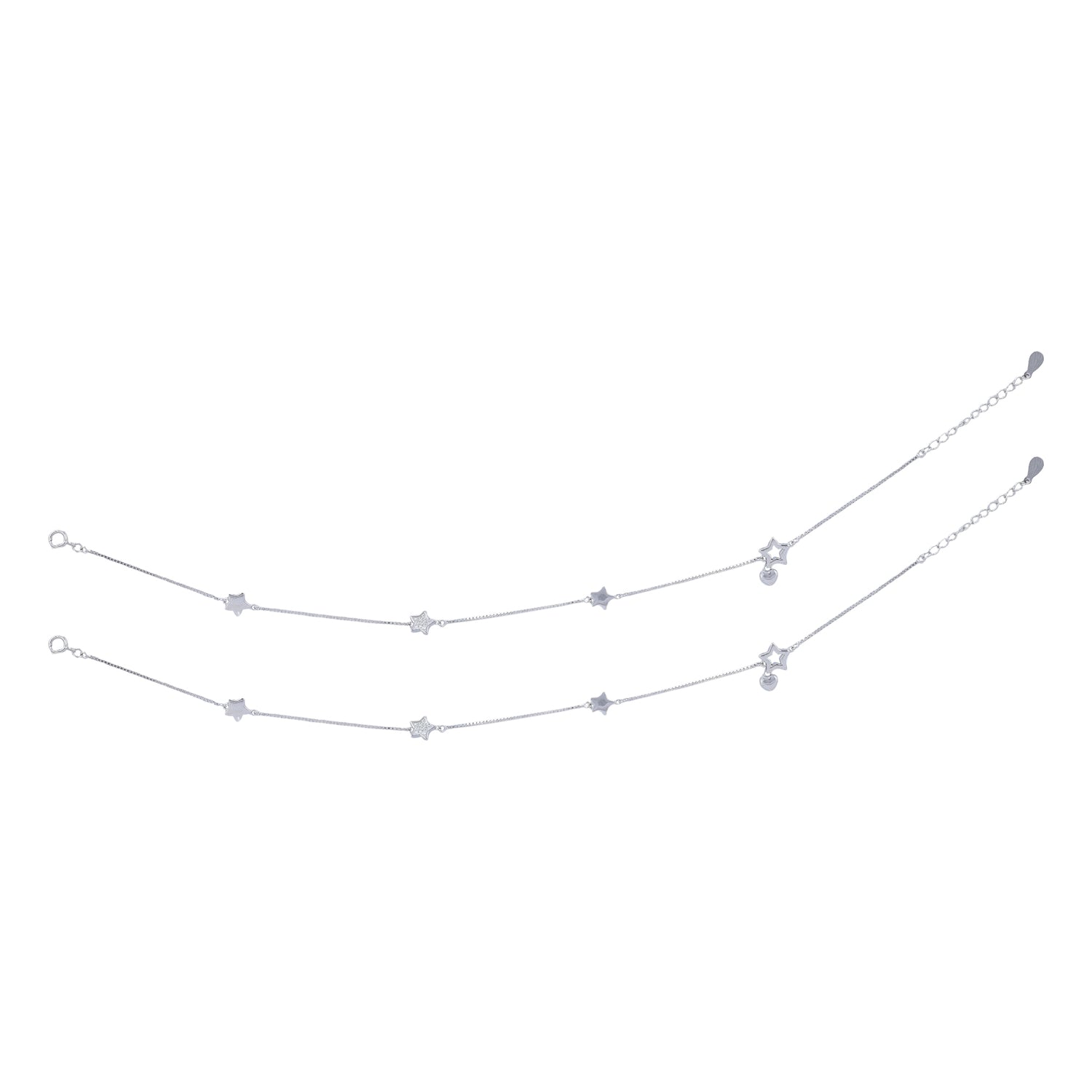 925 Sterling Silver Starlink Satellites Heart Dangle Anklet For Women